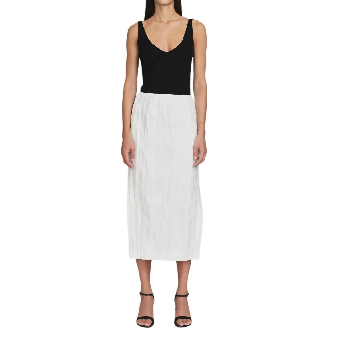 Crinkle Cotton Slit Skirt In Ivory