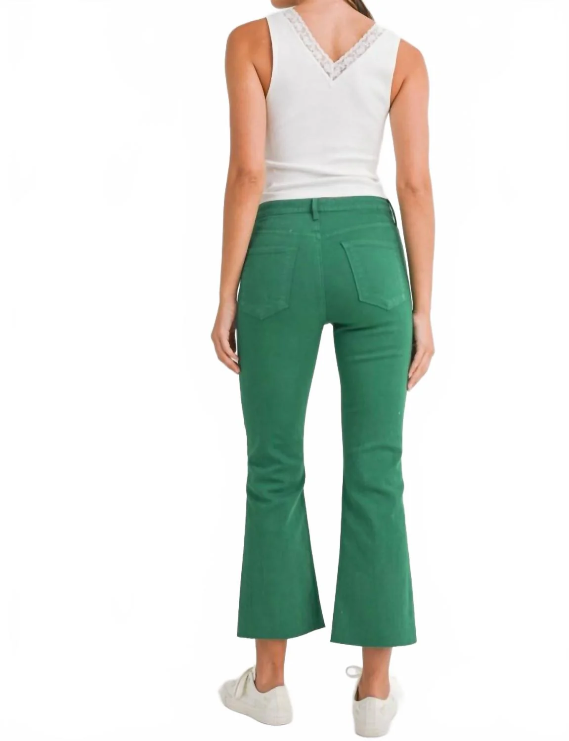High Rise Tonal Crop Jeans In Green