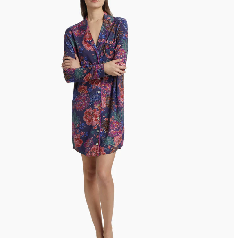 Johnny Was Women's The Neena Long Sleeve Sleep Shirt, Etta's Garden