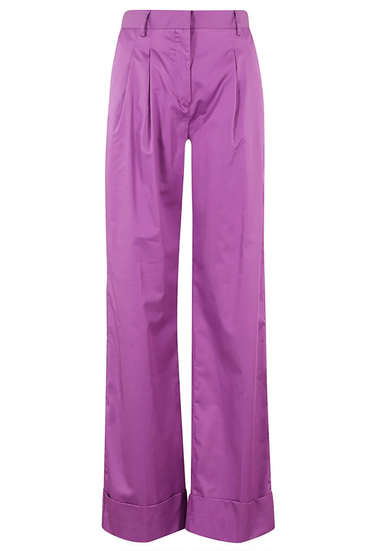 Amethyst Satin Cotton High-Waisted Trousers