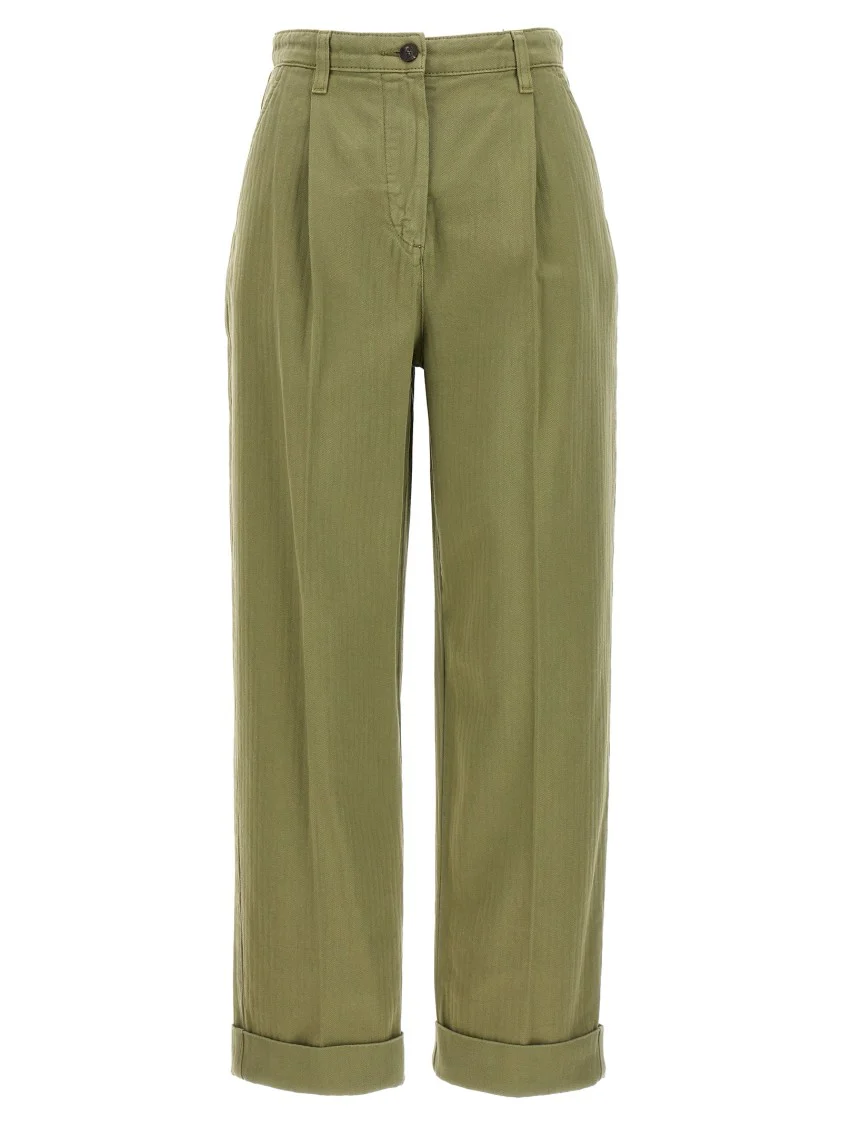 Cropped Chino Pants With Ton-Sur-Ton Chevron Pattern