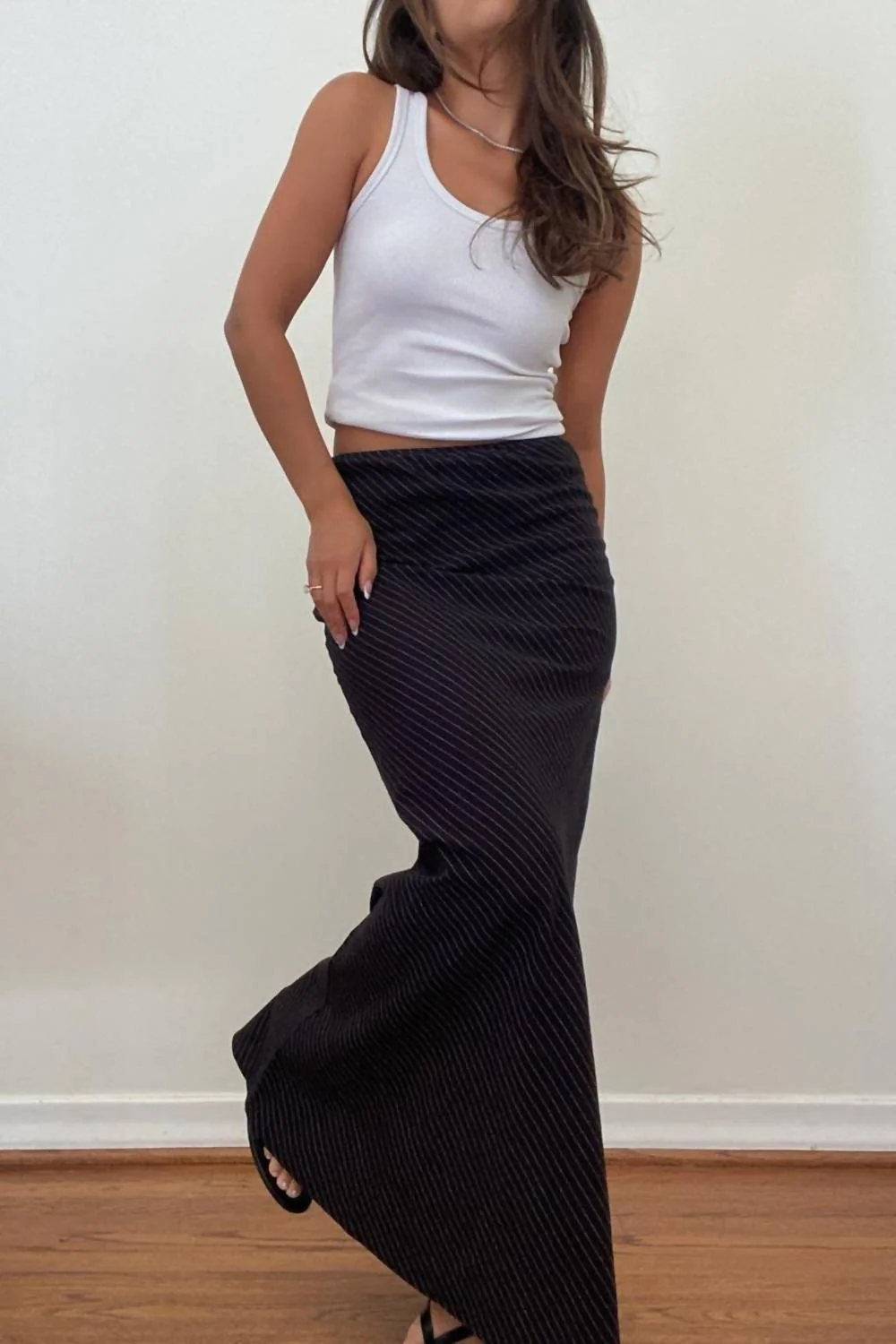 Stripe Bias Cut Maxi Skirt In Black