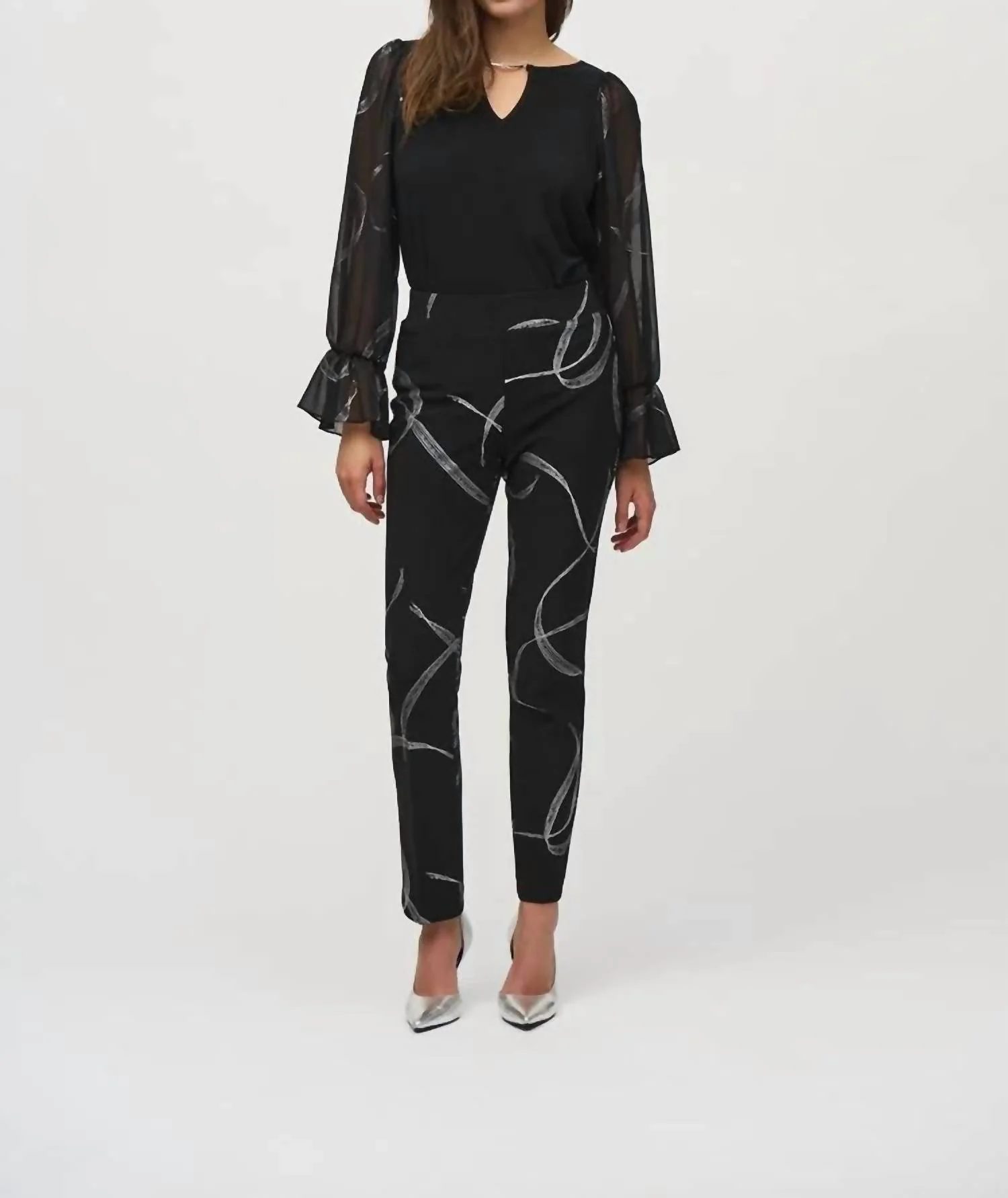 Ilky Knit Abstract Print Pull-On Pants In Black/silver