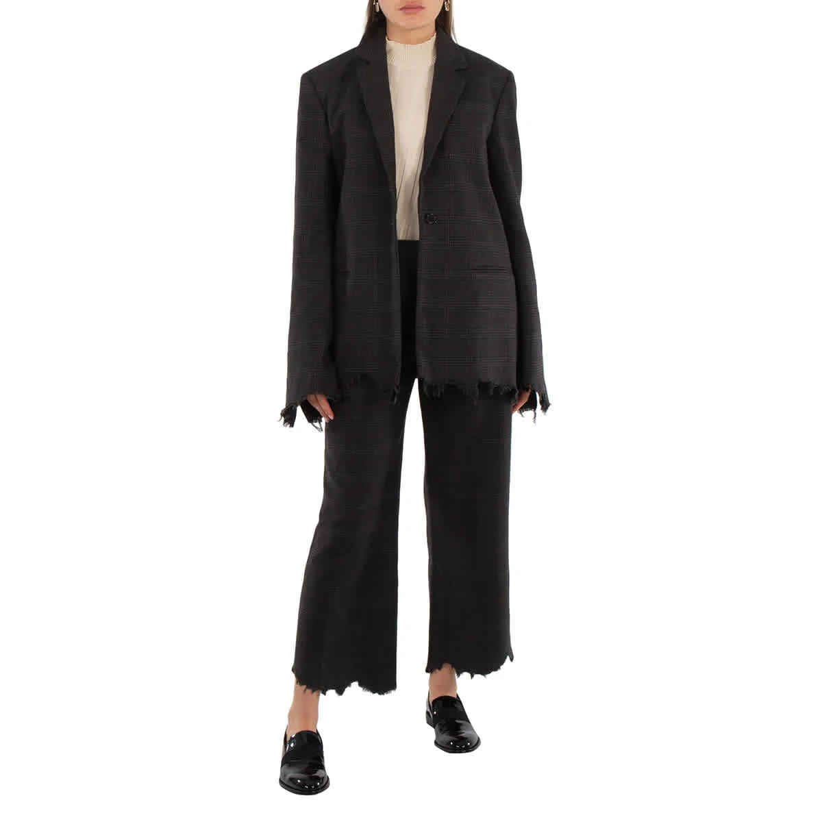 JW Anderson Ladies Grey Distressed-Effect Blazer