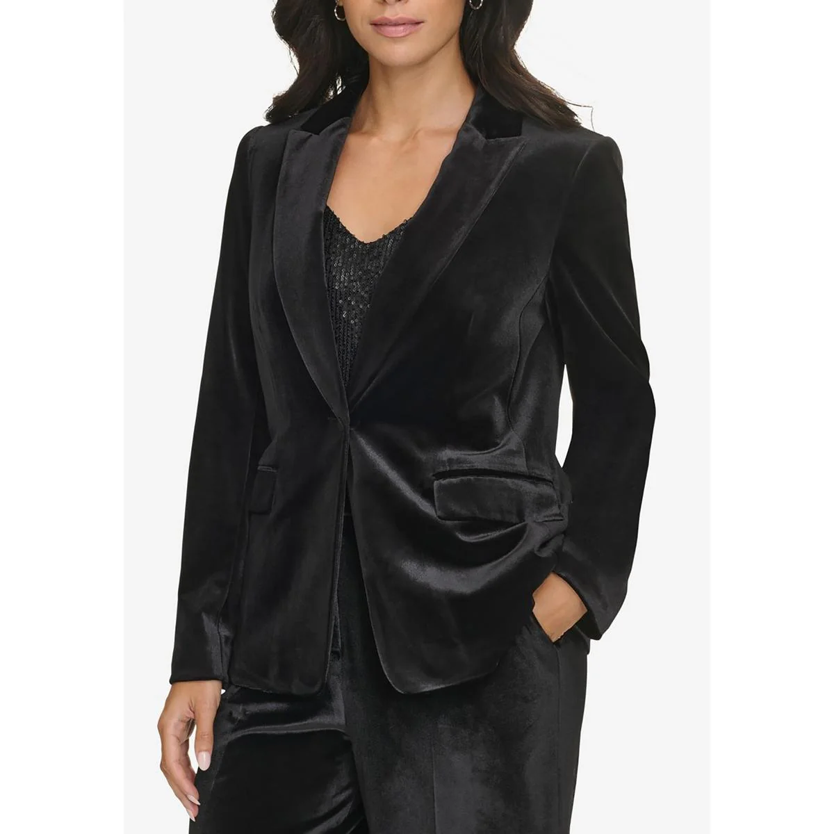 Petites Womens Collar Polyester One-Button Blazer