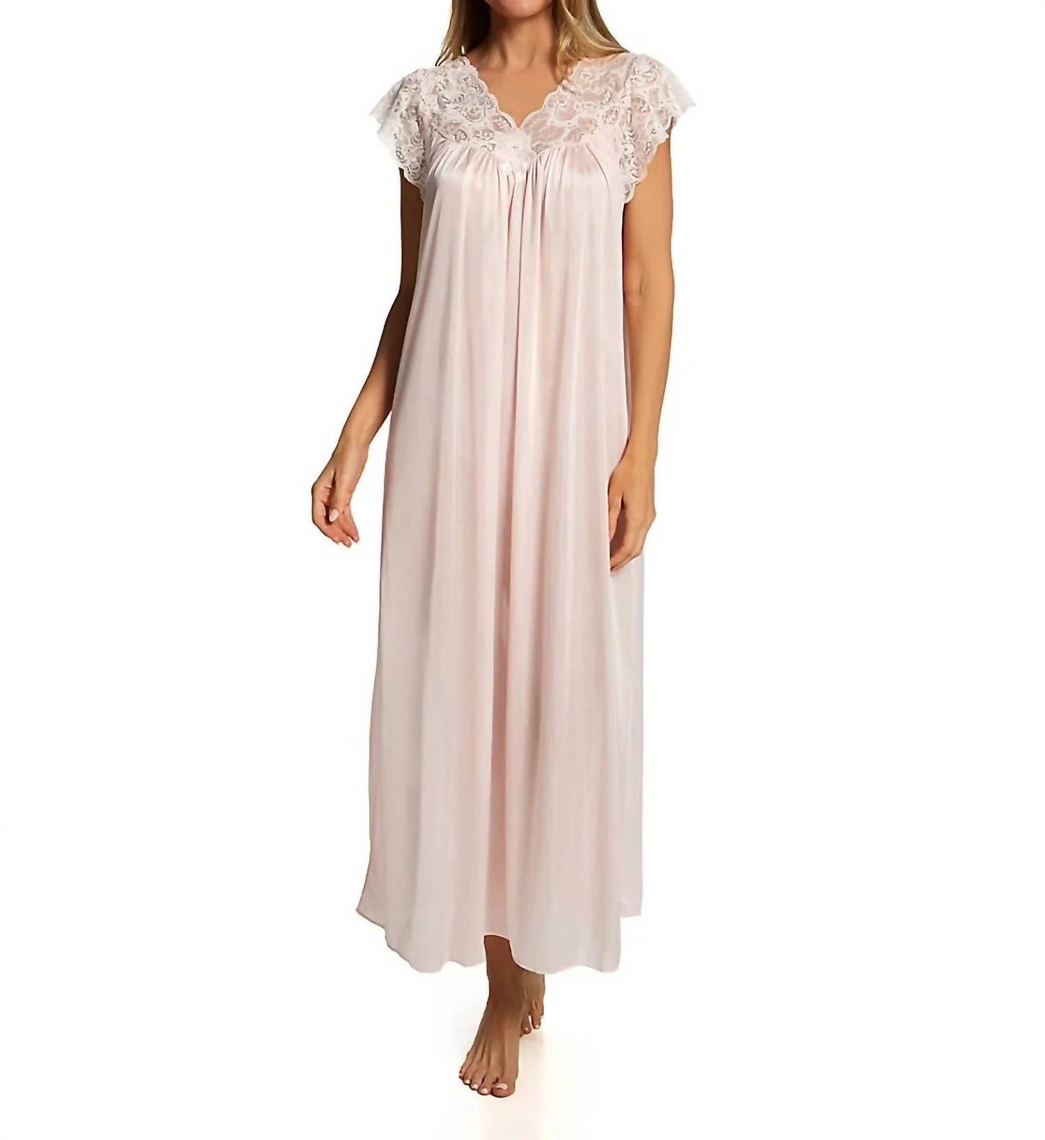 Long Lace Cap Sleeve Nightgown In Blush
