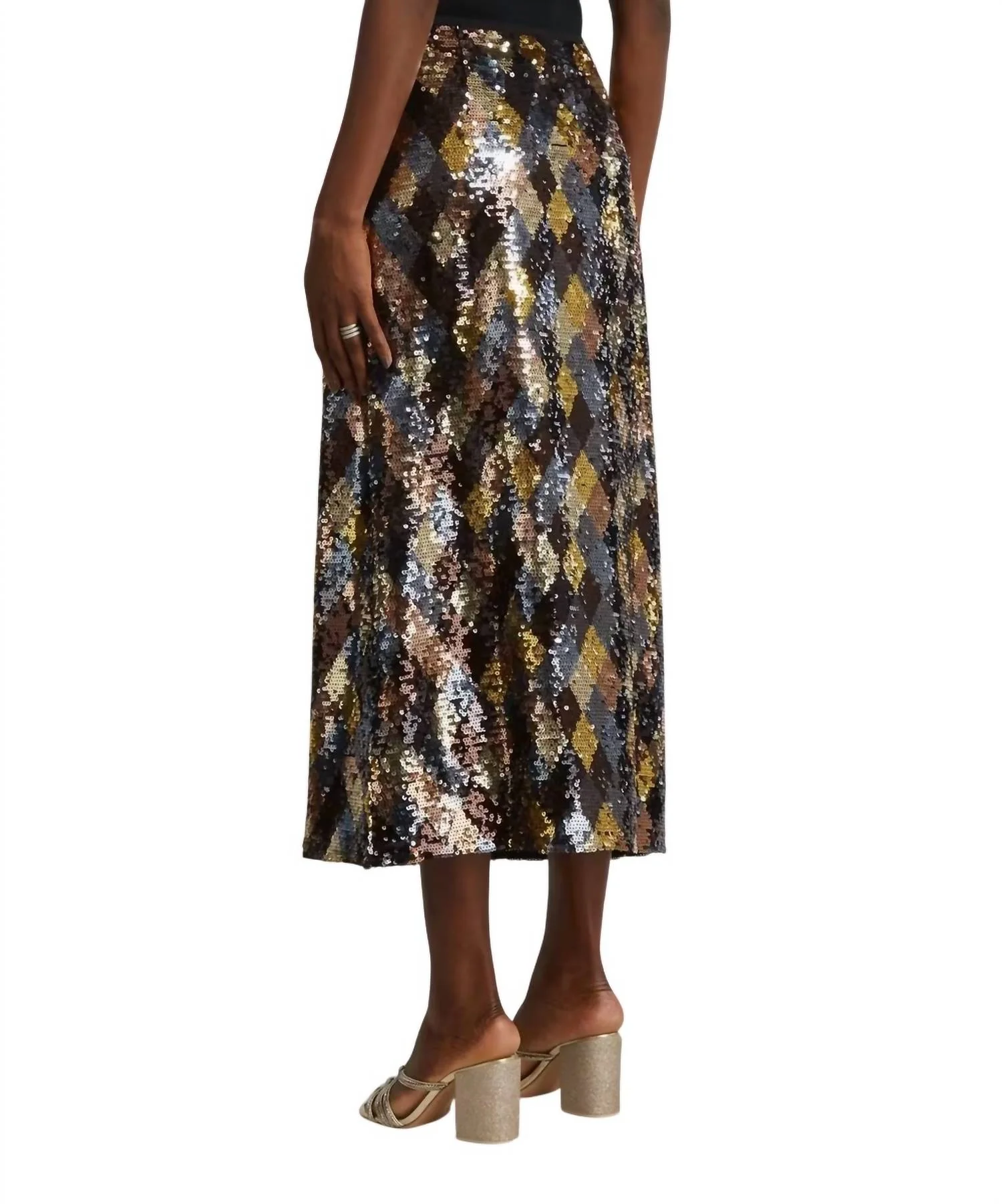 Kelly Harlequin Sequin Skirt In Gold