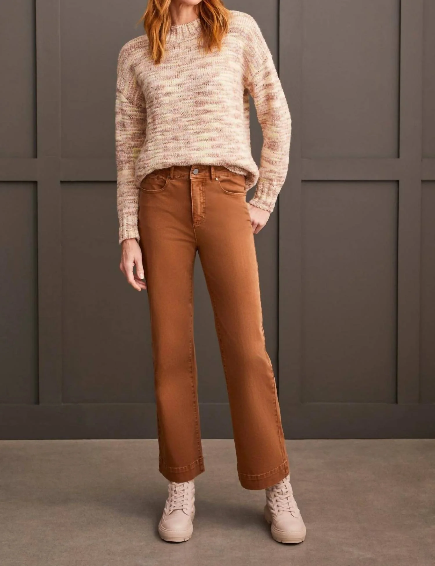 Fly Front Wide Leg Pants In Walnut