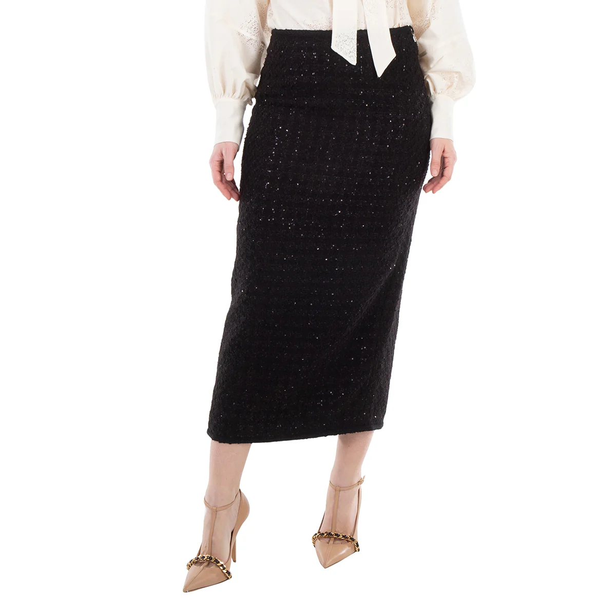 Rotate Ladies Black Boucle Maxi Skirt