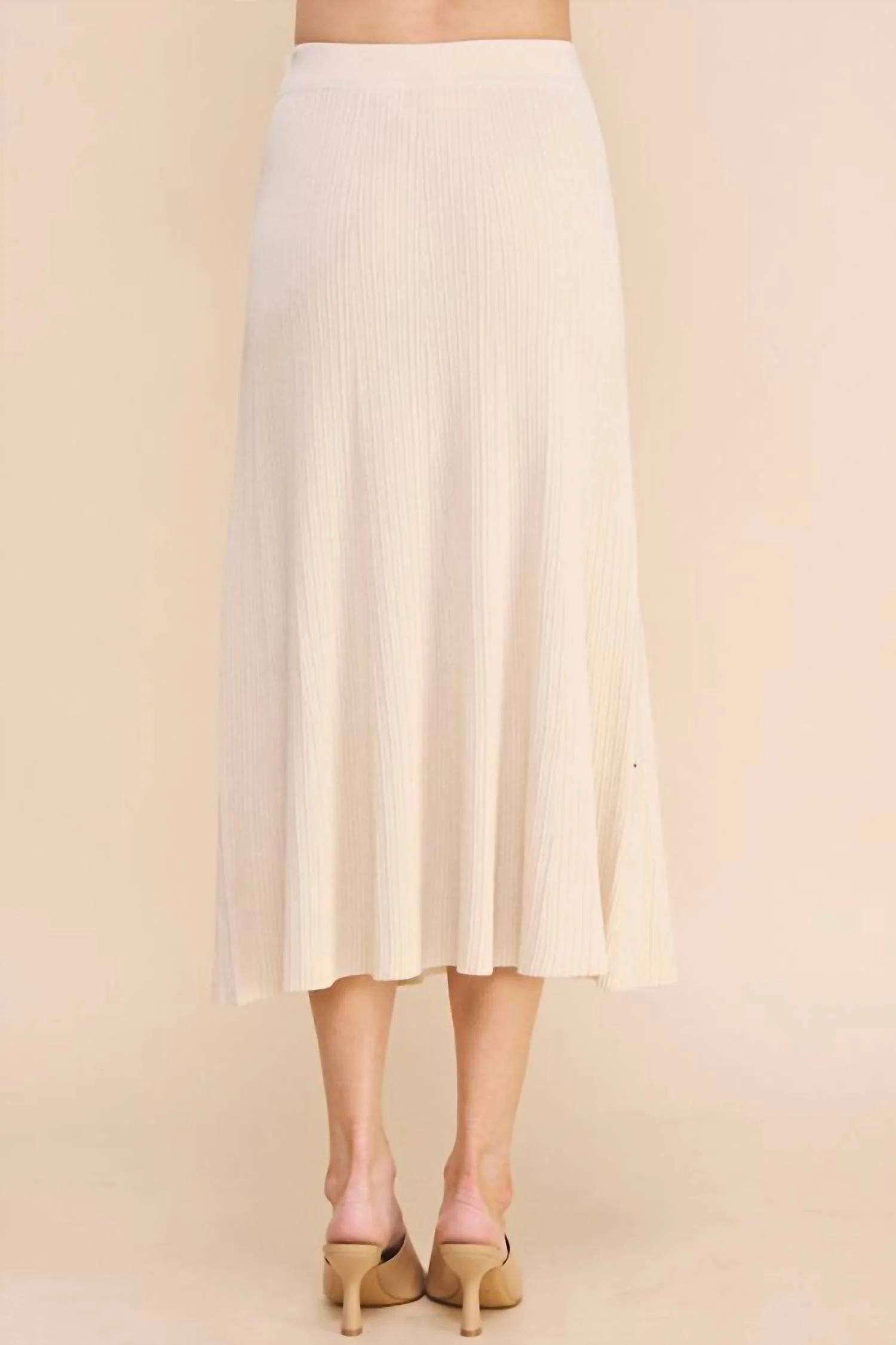 Knitted Textured Rib A-Line Midi Skirt In French Vanilla