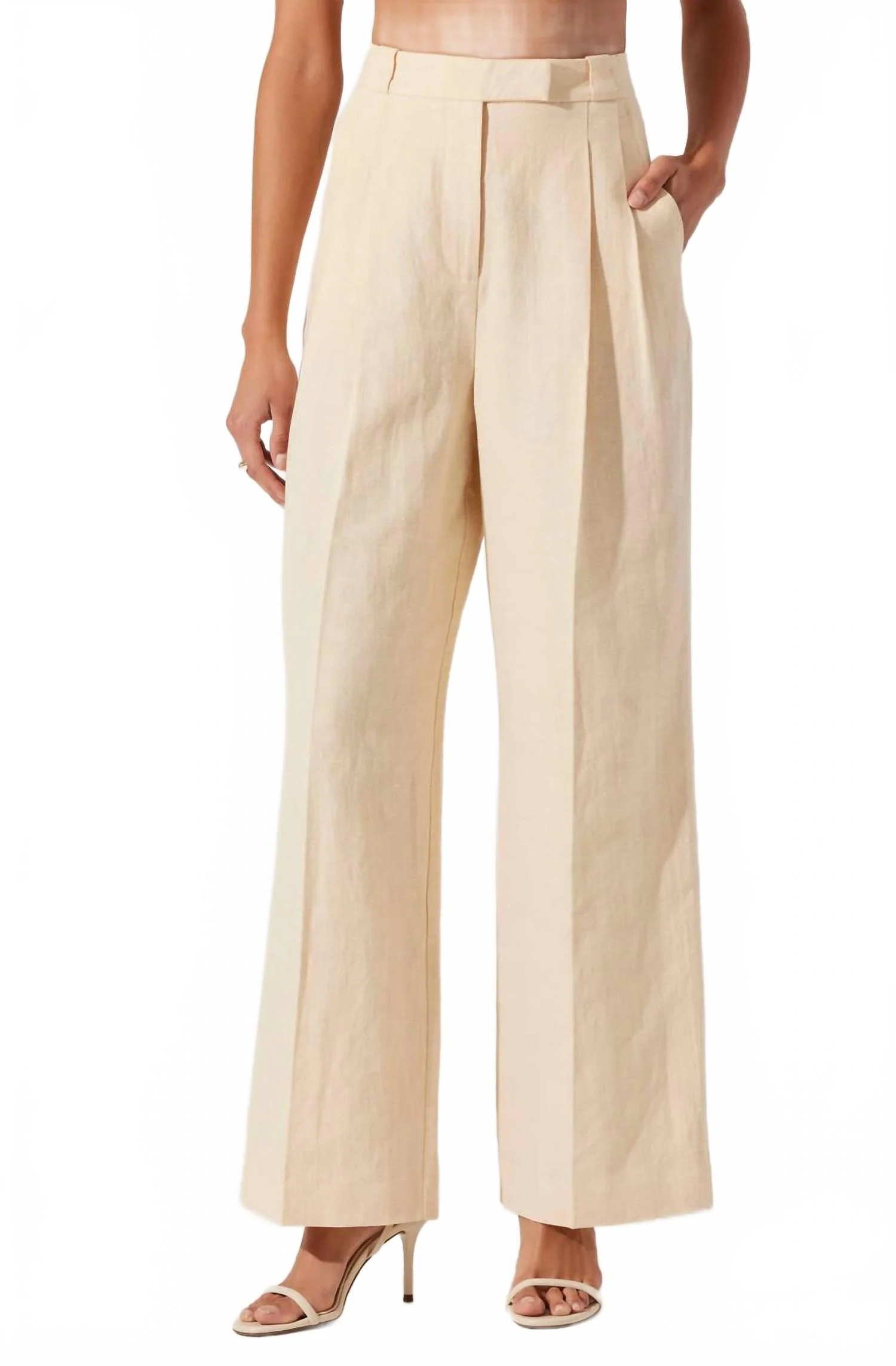 Bryony Linen Blend Pleated Pants In Cream