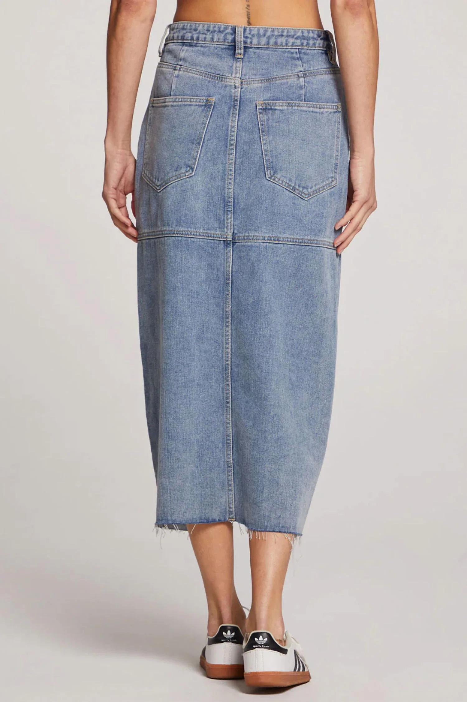 Parker Midi Skirt In Stonewash Denim