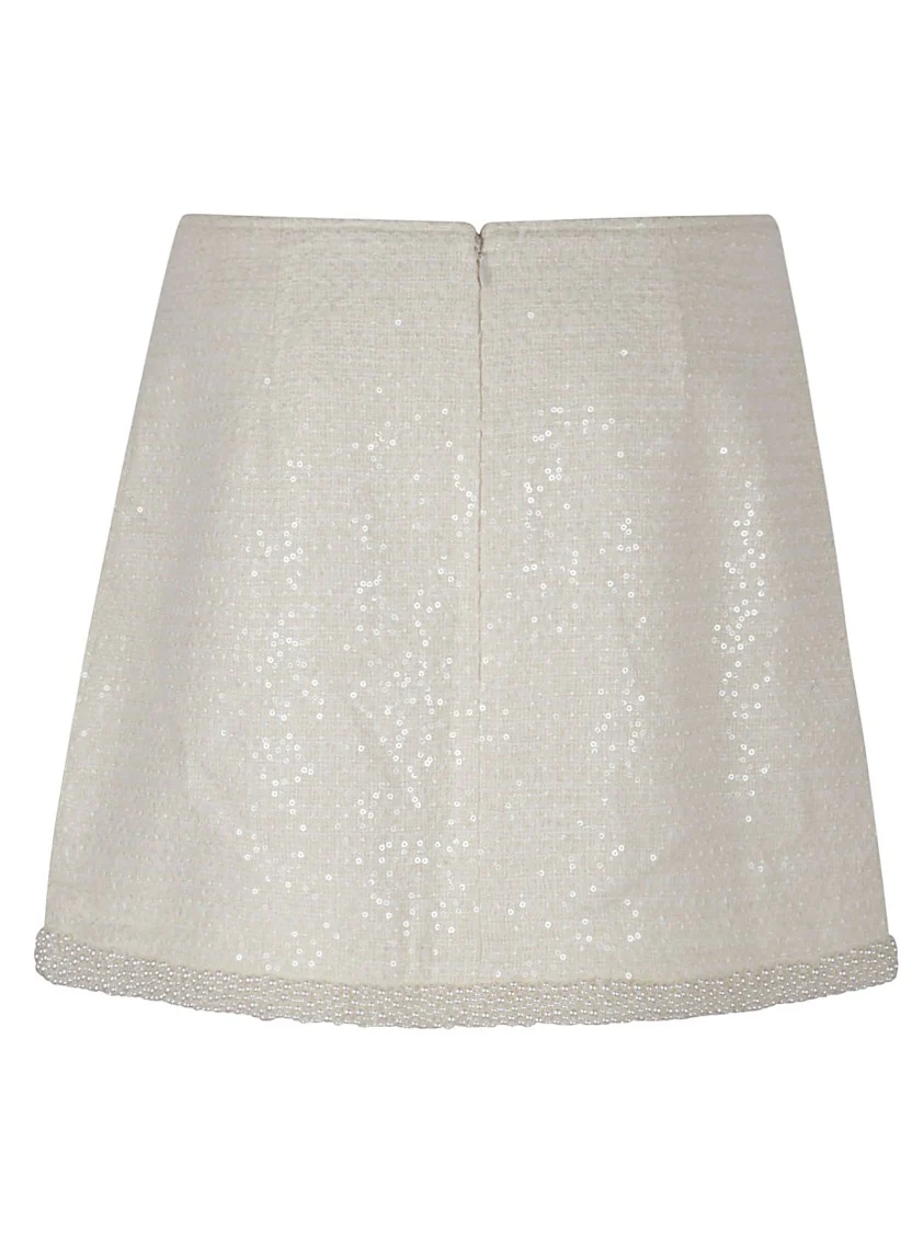 Cream Boucle Pearl Trim Mini Skirt