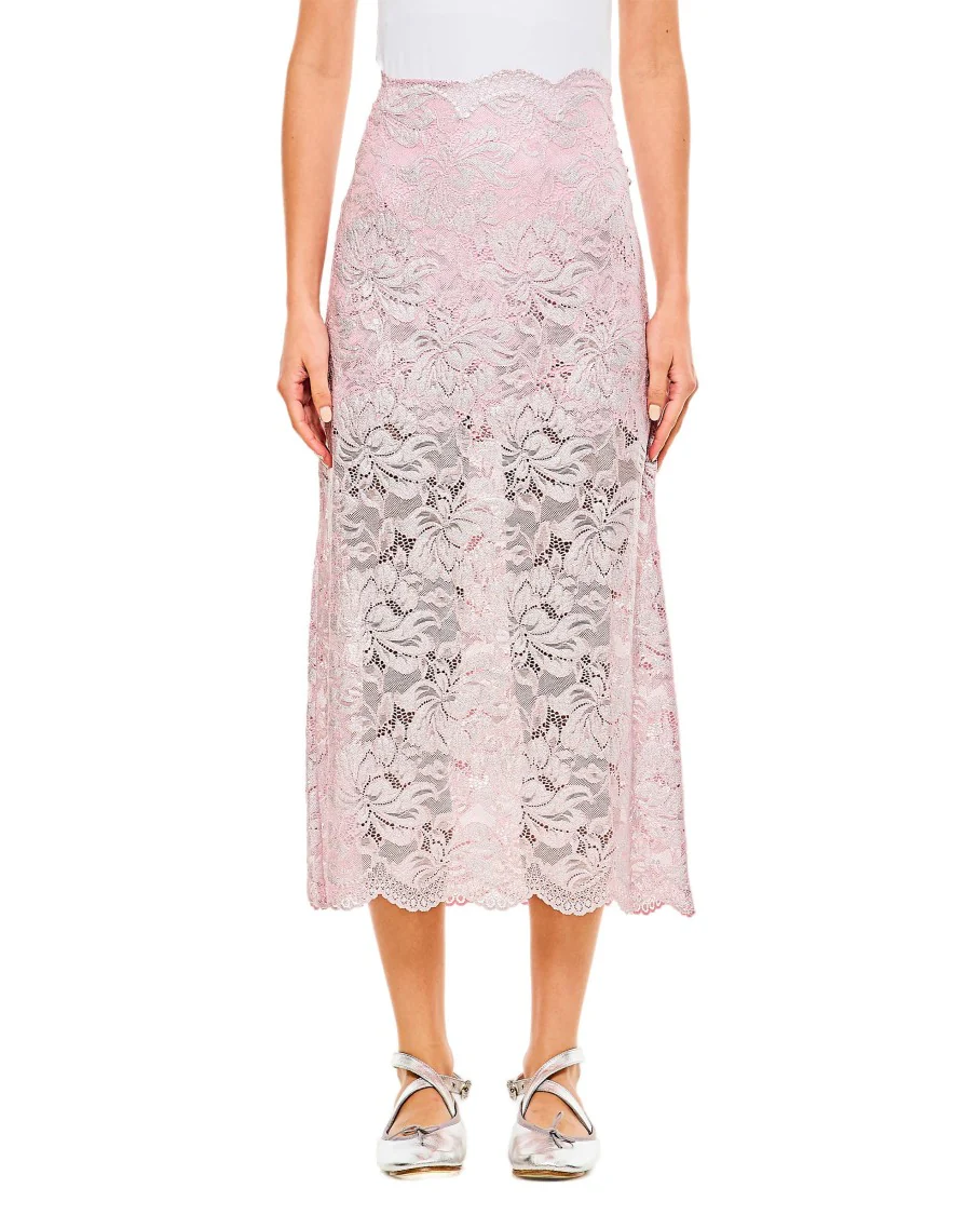 Mid-Length Raw Cut Lace Skirt With Side Buttons