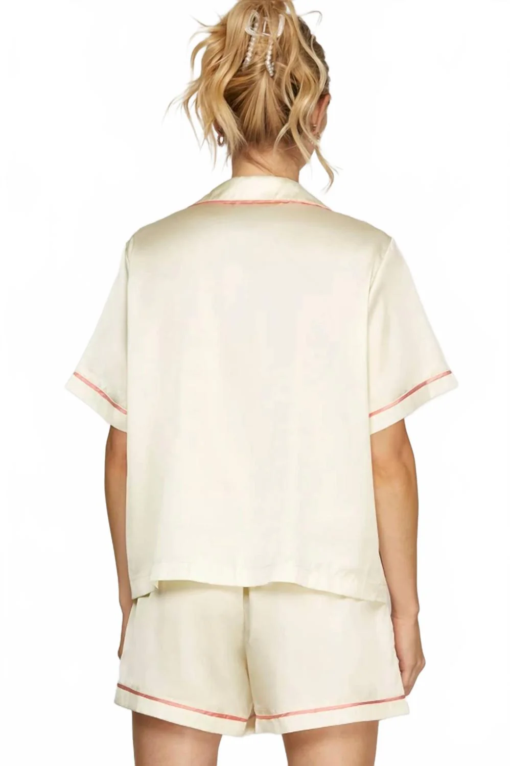 Satin Bow Pajama In Cream