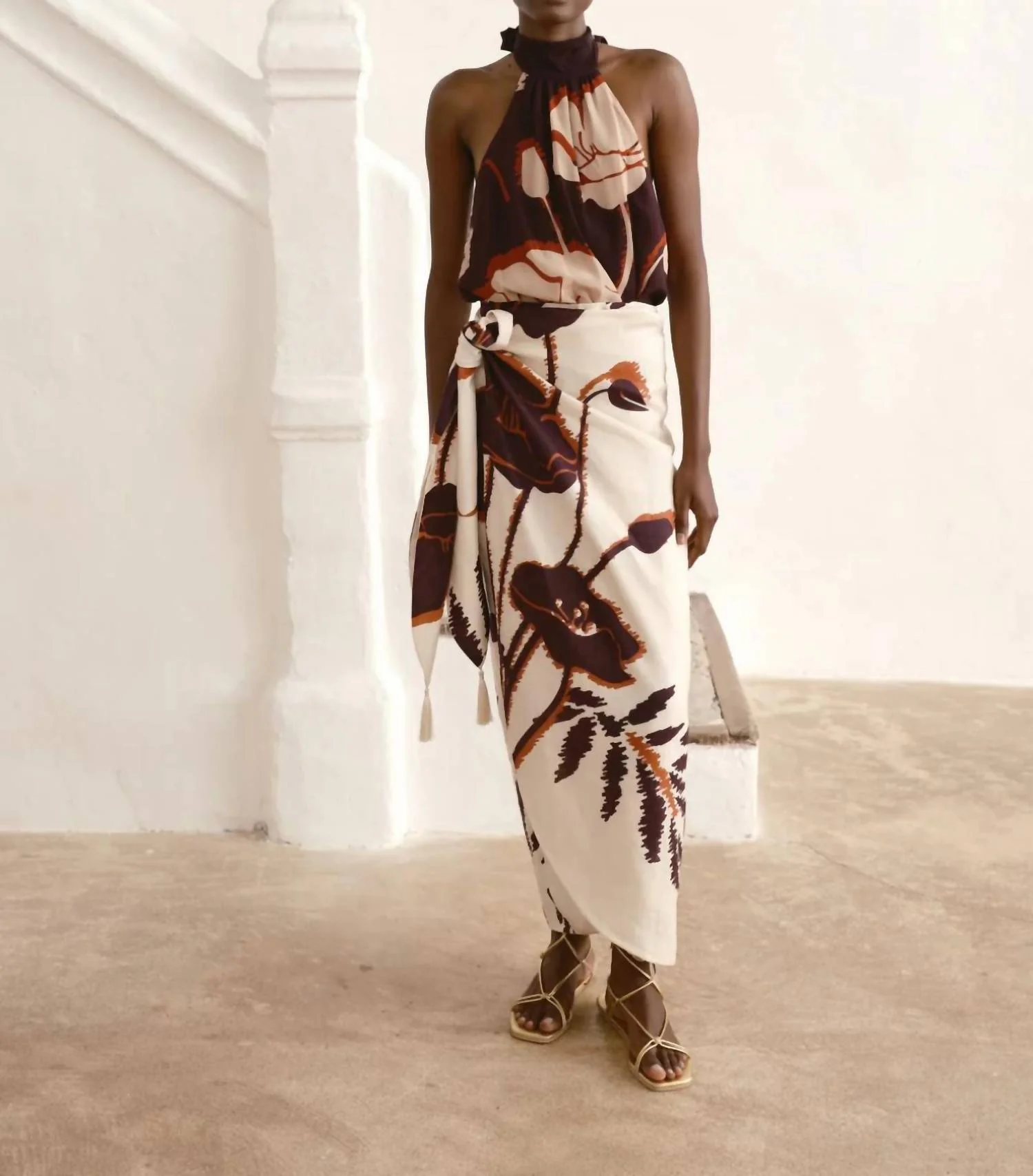 Mapara Skirt In Ecru Purple Gladiolos