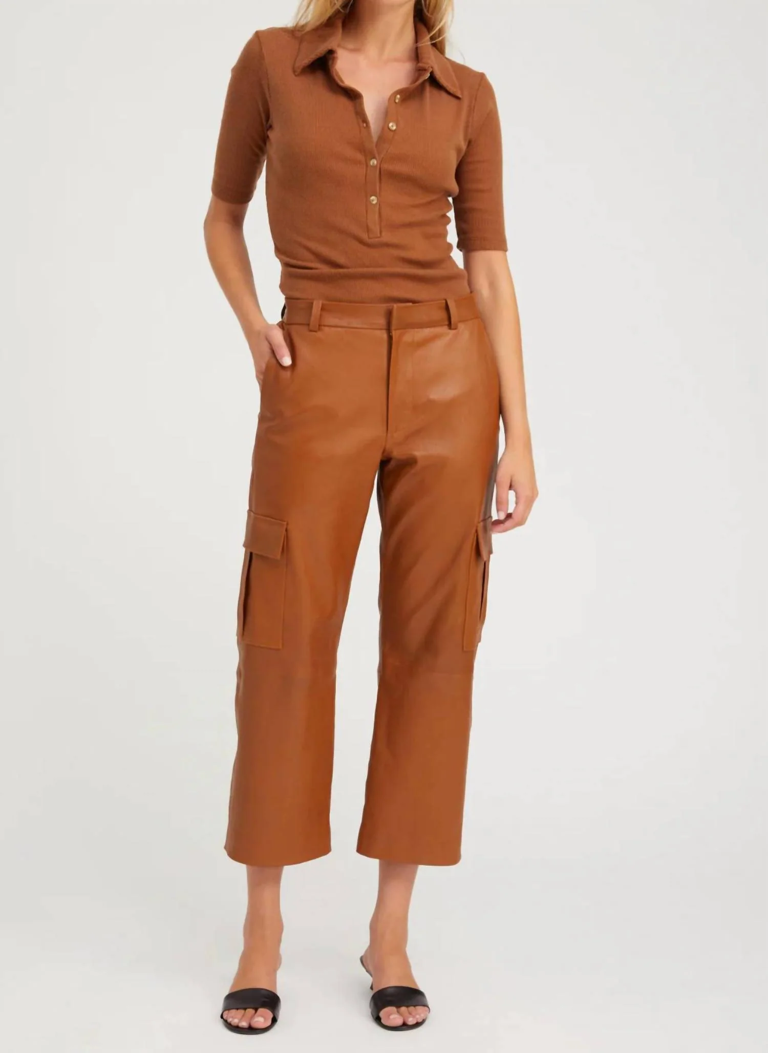 Cropped Baggy Lowrise Cargo Pants In Chestnut