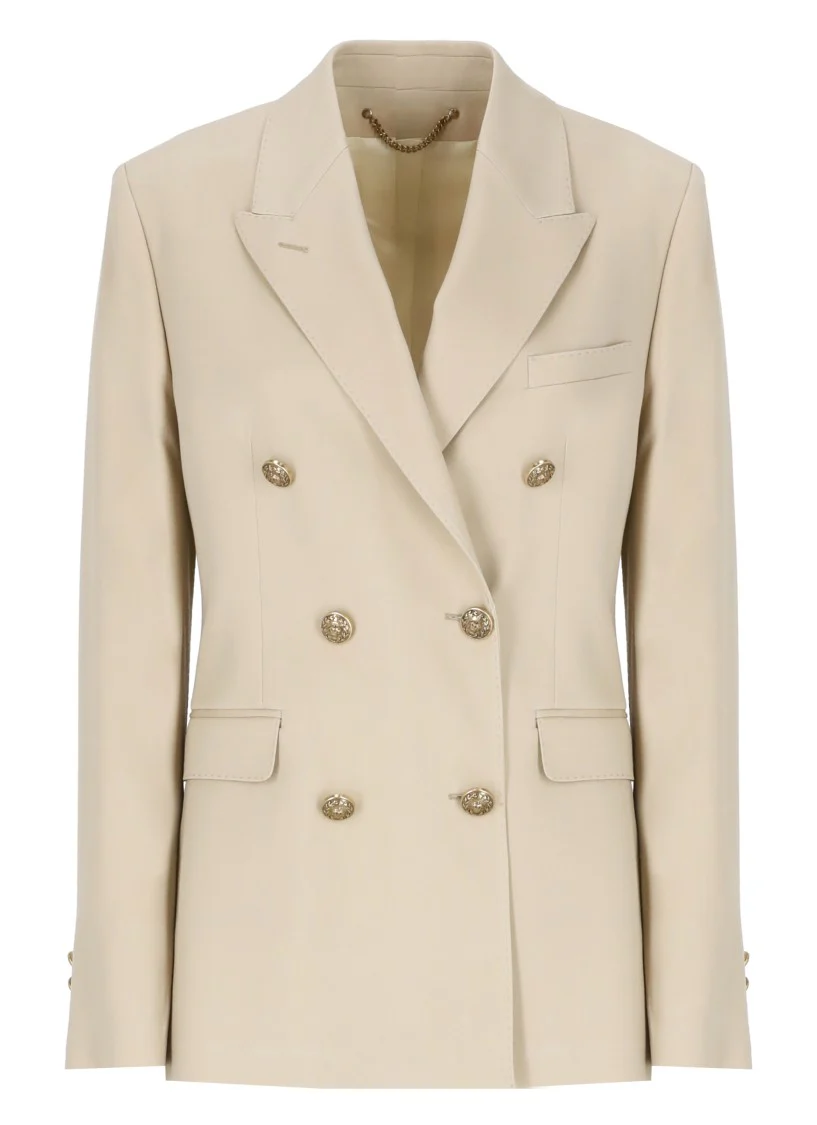 Beige Virgin Wool Double Breasted Blazer