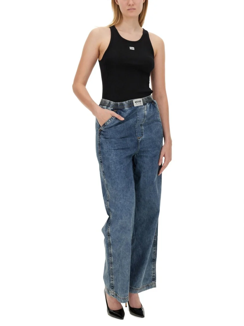 Wide-Leg Denim Trousers With High Waist