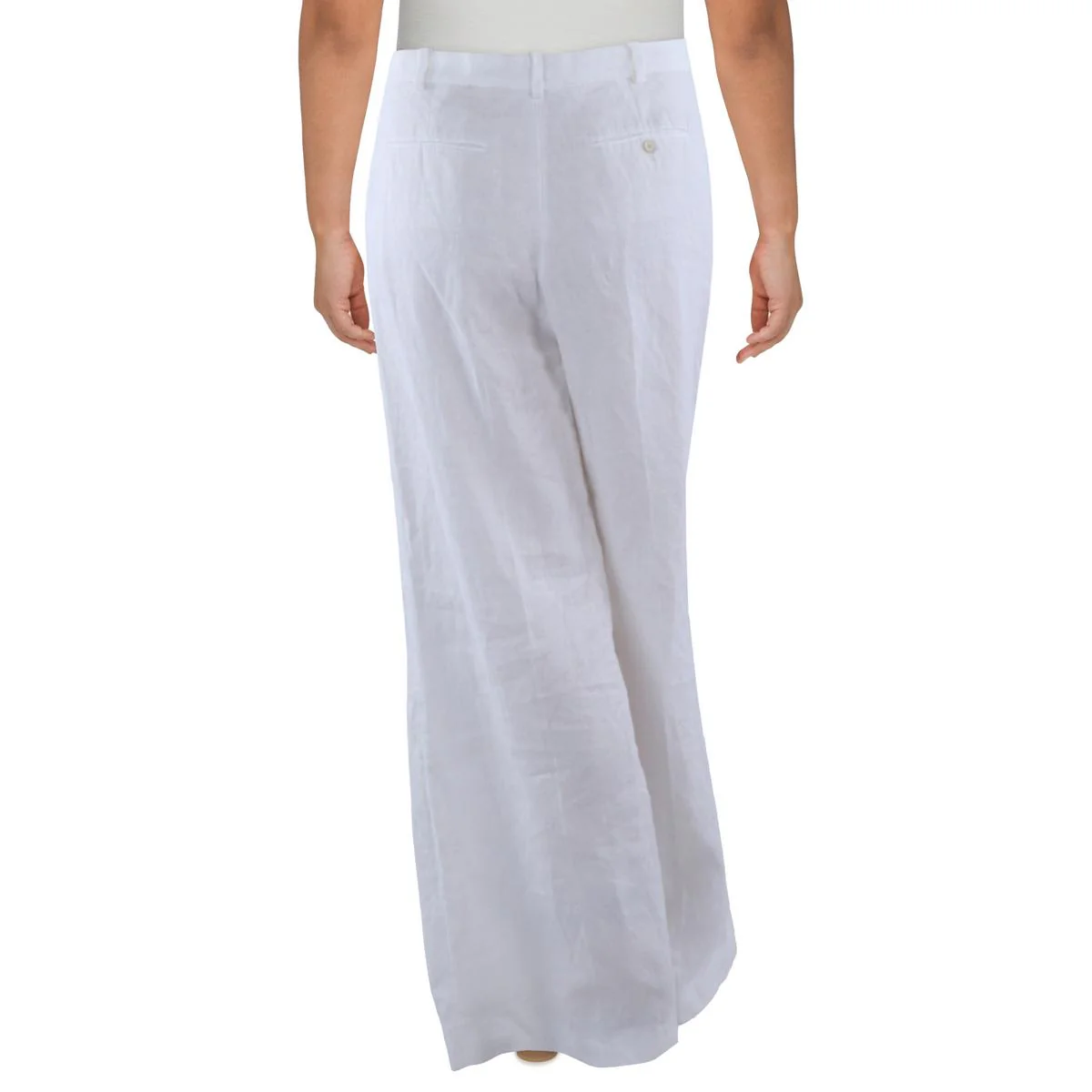 Womens High-Rise Linen Wide Leg Pants