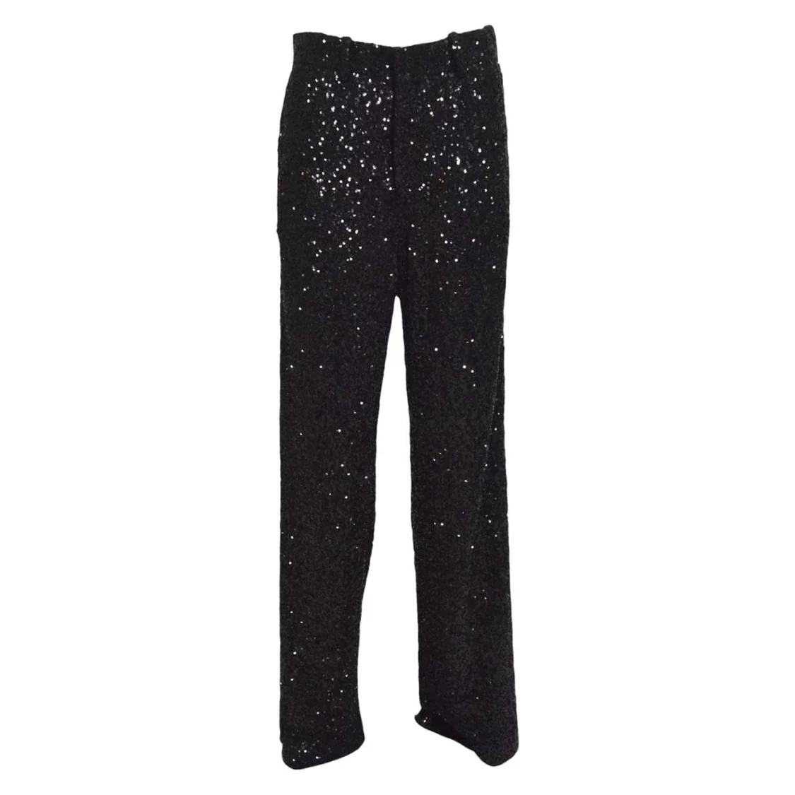 Straight-Leg Black Pants With Micro Sequin Finish
