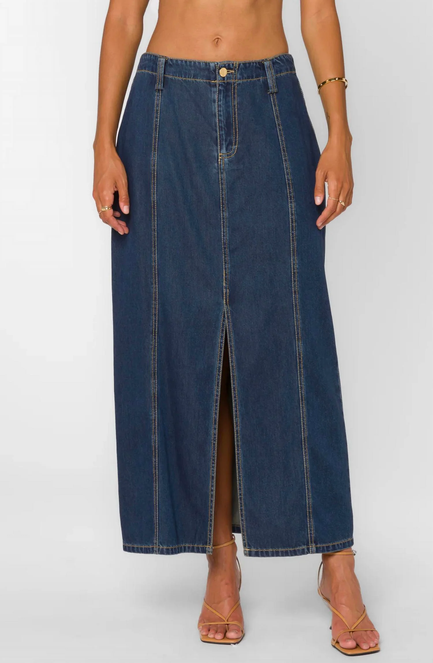 Nikkie Long Denim Skirt In Starry Night