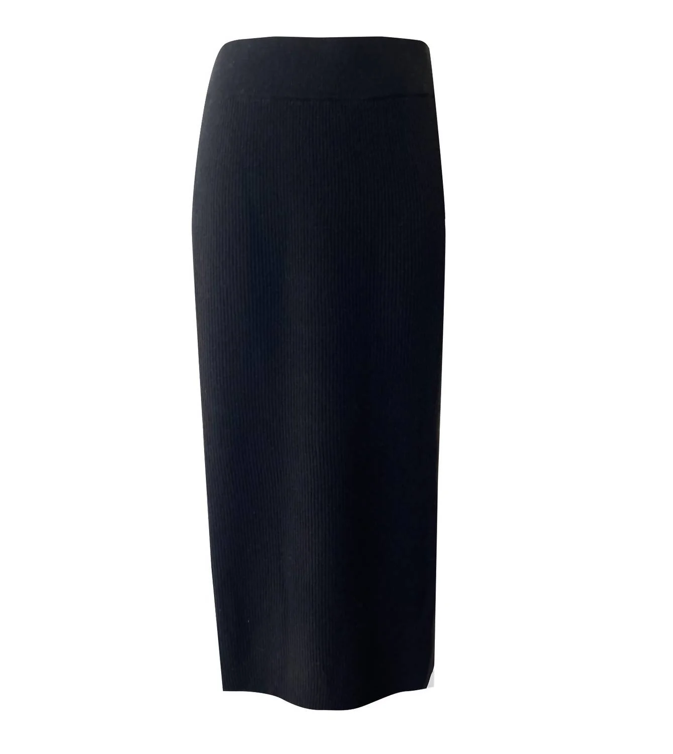 Women's Cashmere Stretch Ribbed Midi Skirt In Black