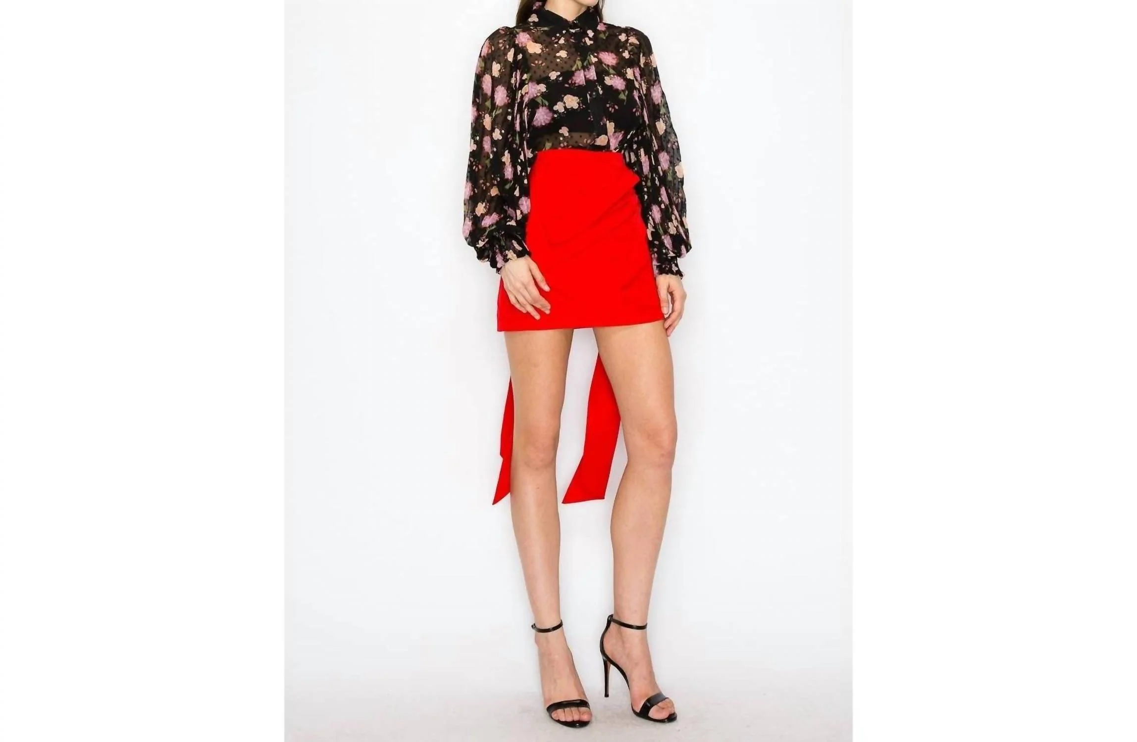 Side Bow Mini Skirt In Red