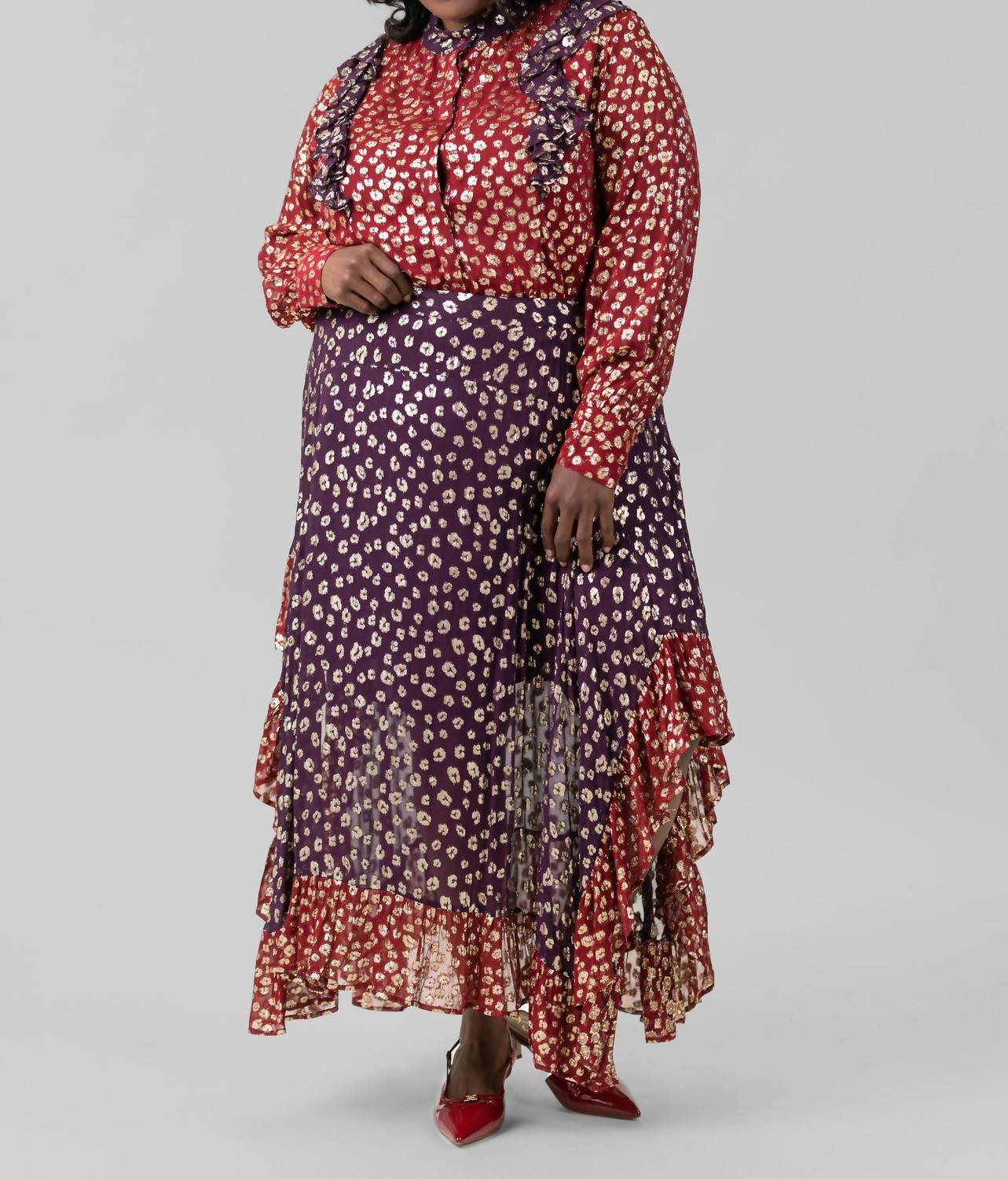 Maxi Leopard Skirt In Red Purple