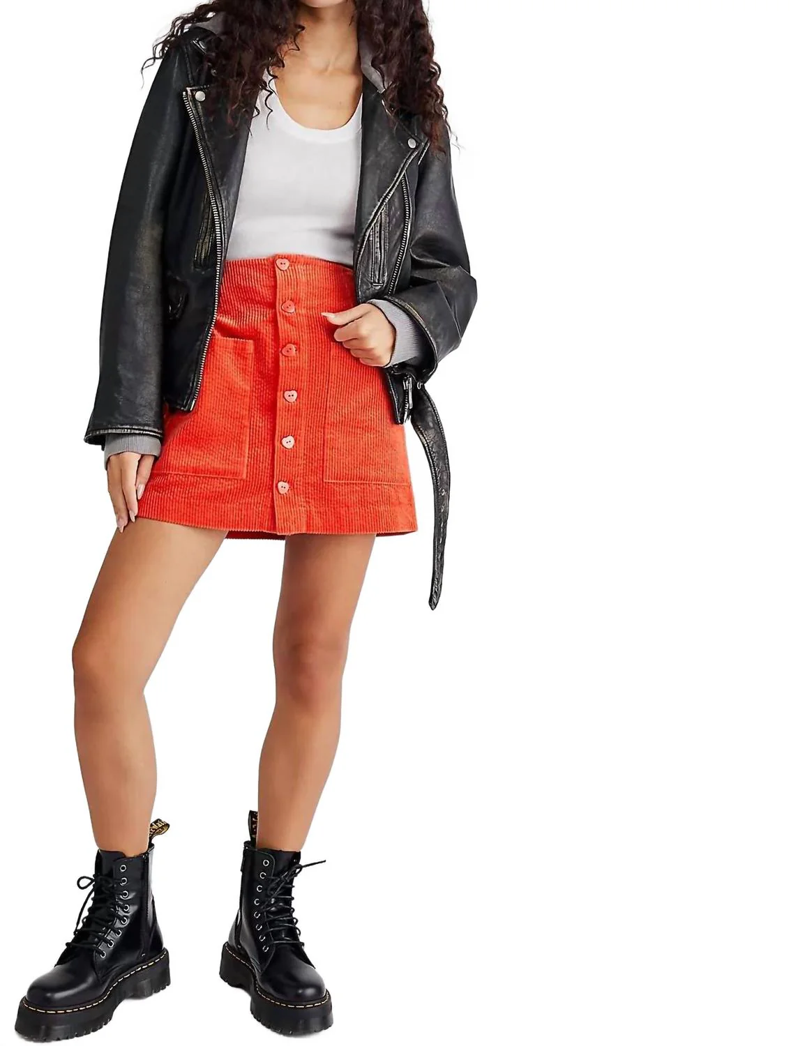 Francoise Cord Skirt In Bright Orange