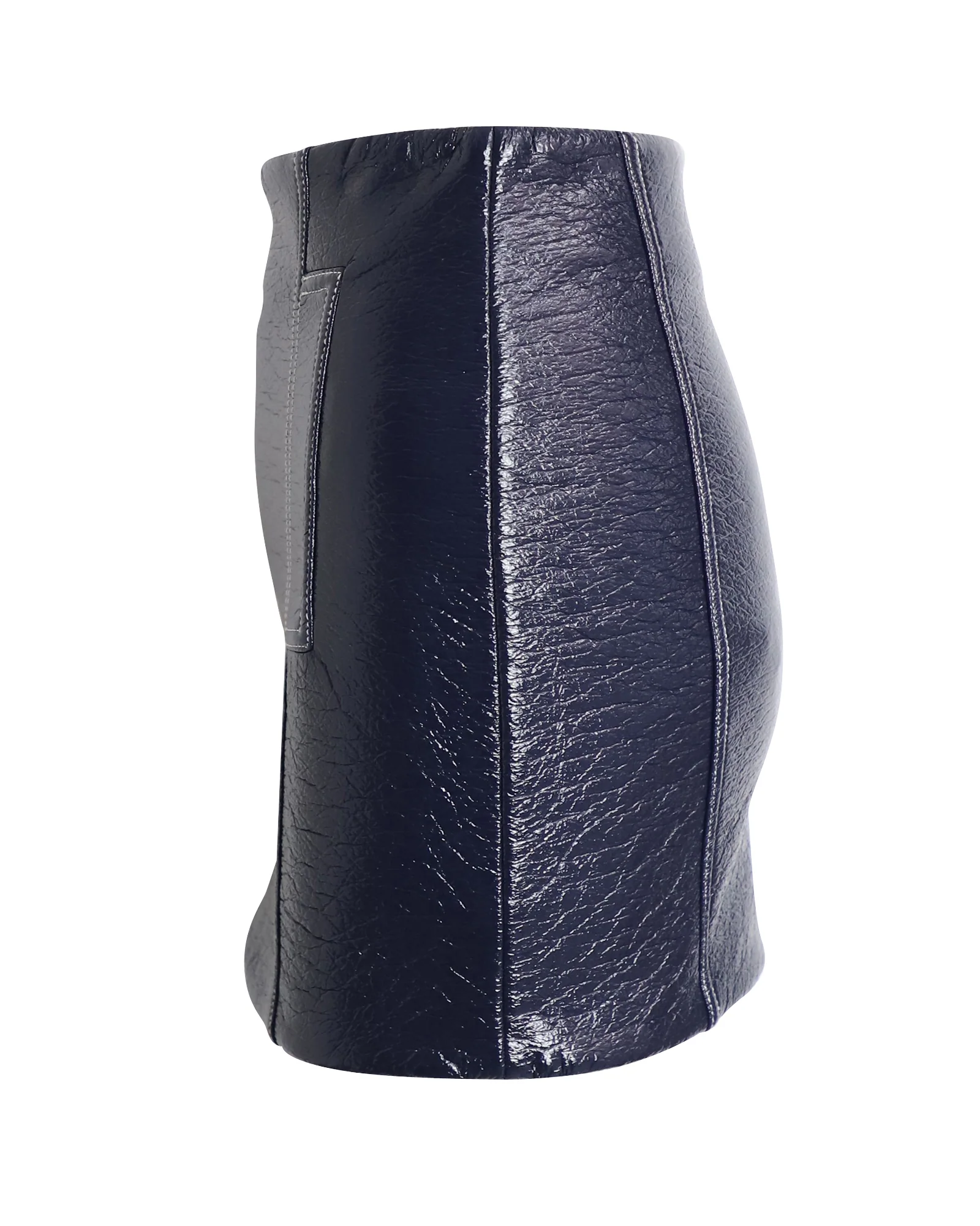 Ba&Sh Crinkled Mini Pencil Skirt in Navy Blue Polyurethane-coated Wool