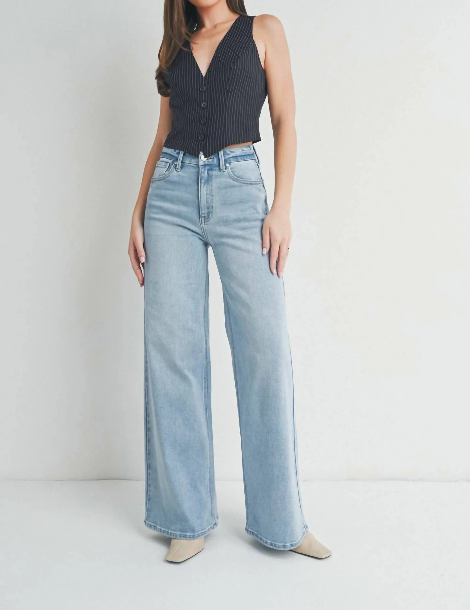 Cuffed Palazzo In Light Wash