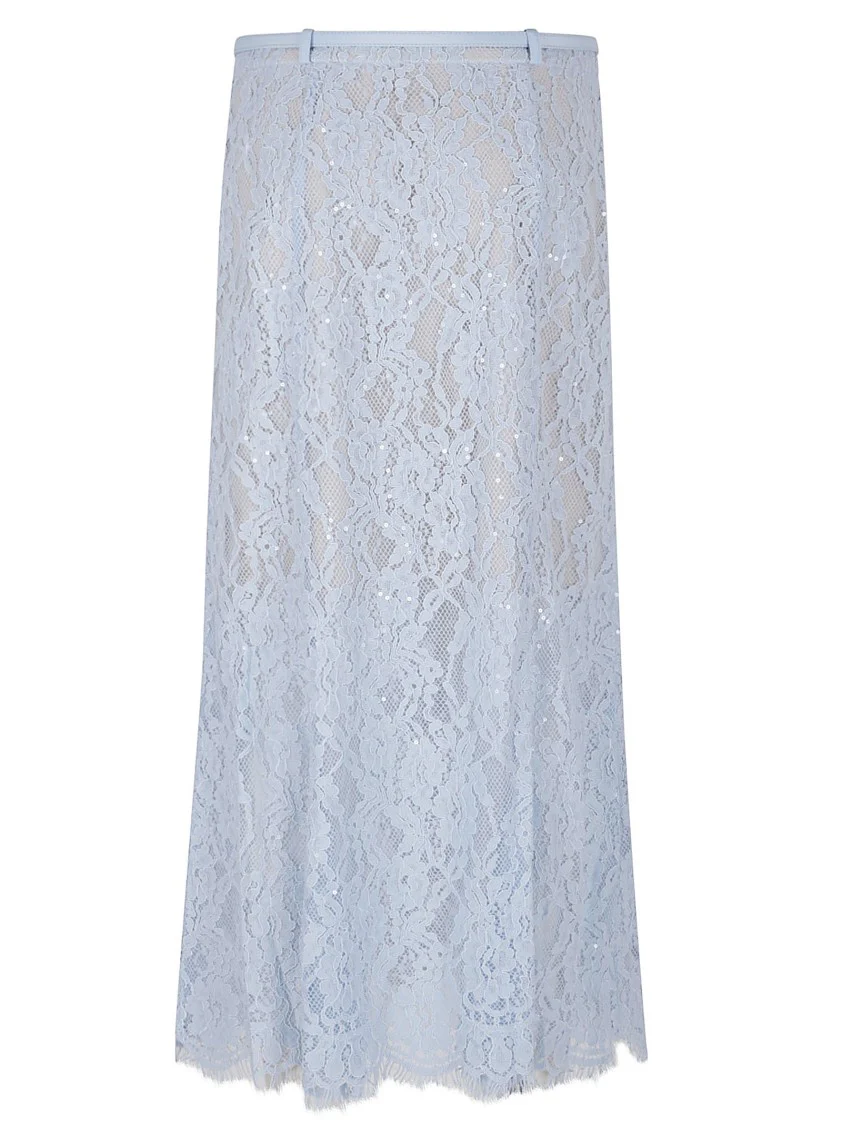 Blue Lace Flared Midi Skirt