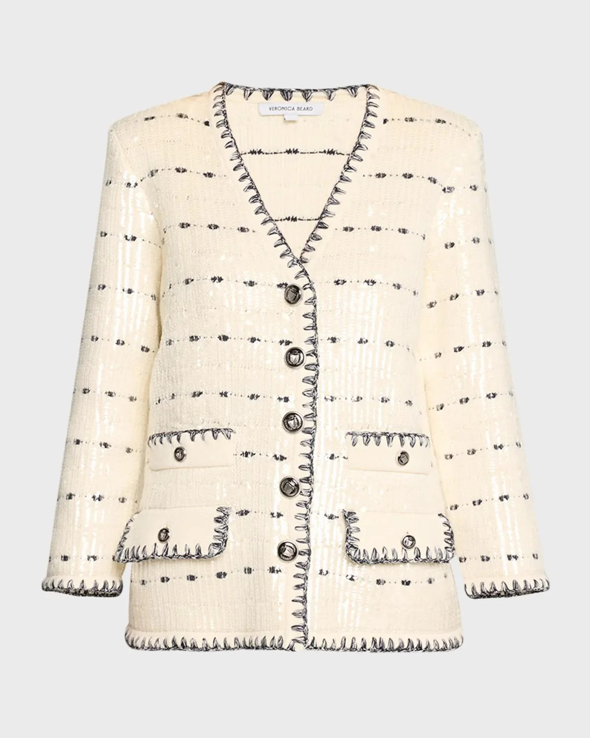 Ceriani Knit Jacket With Sequin In Off White/navy