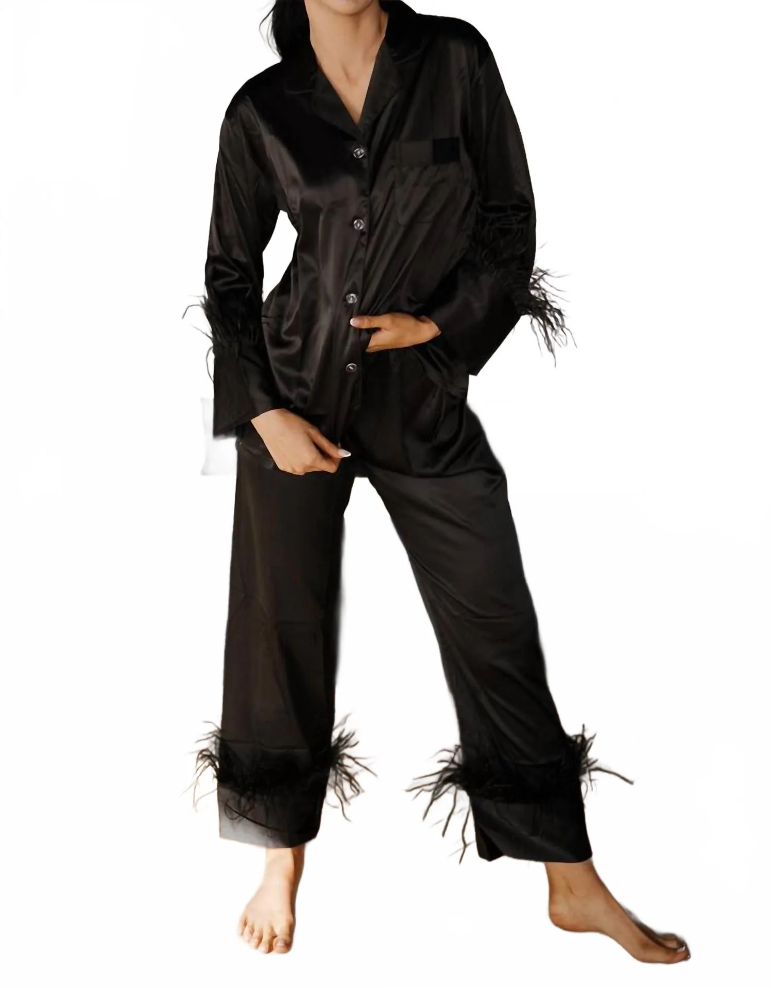 Feather Pajama Set In Black