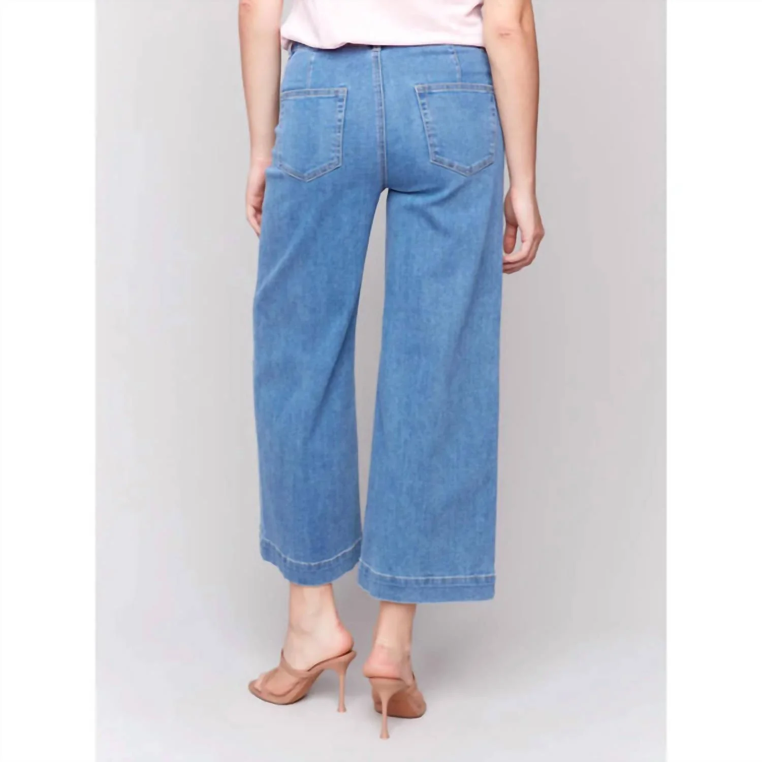 Patch Pocket Flare Jeans In Blue