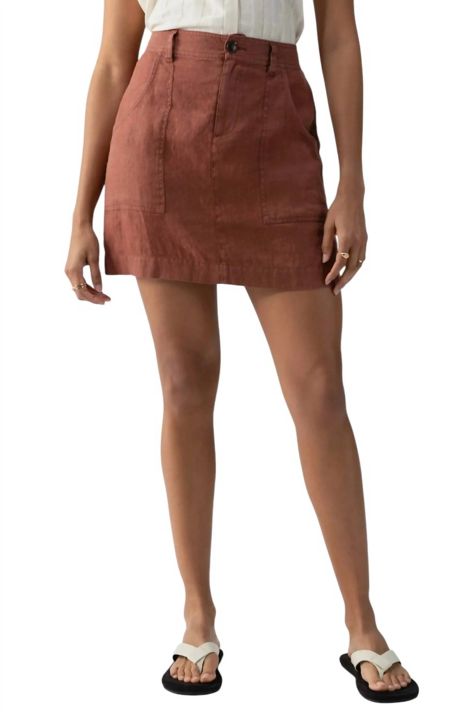 Surplus Patch Pocket Linen Mini Skirt In Clay