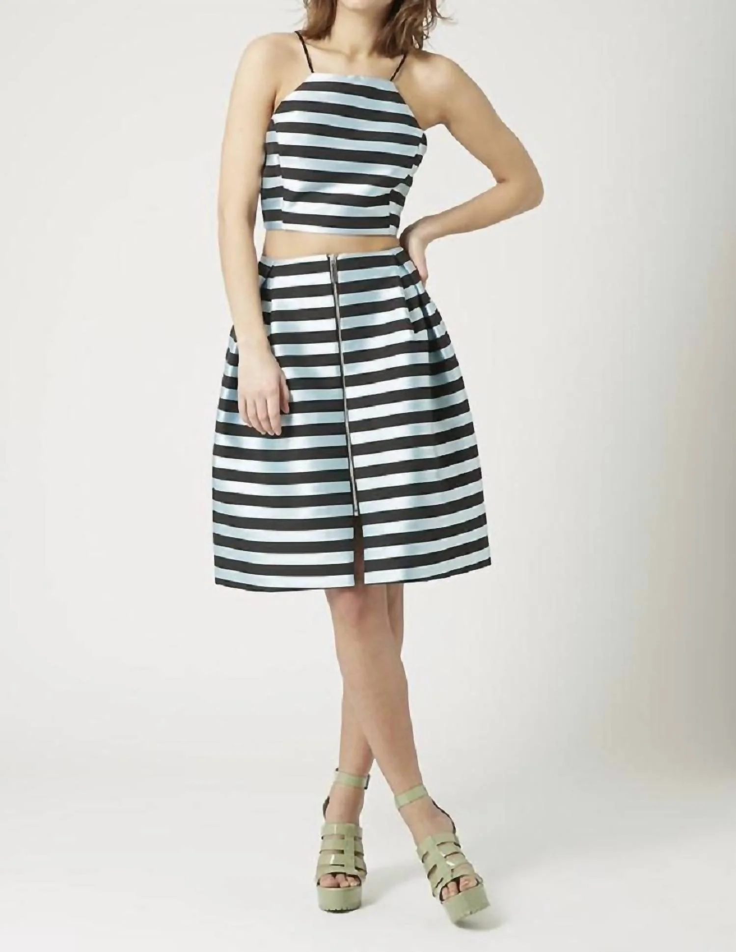 Striped A Line Scuba Skirt In Black/blue