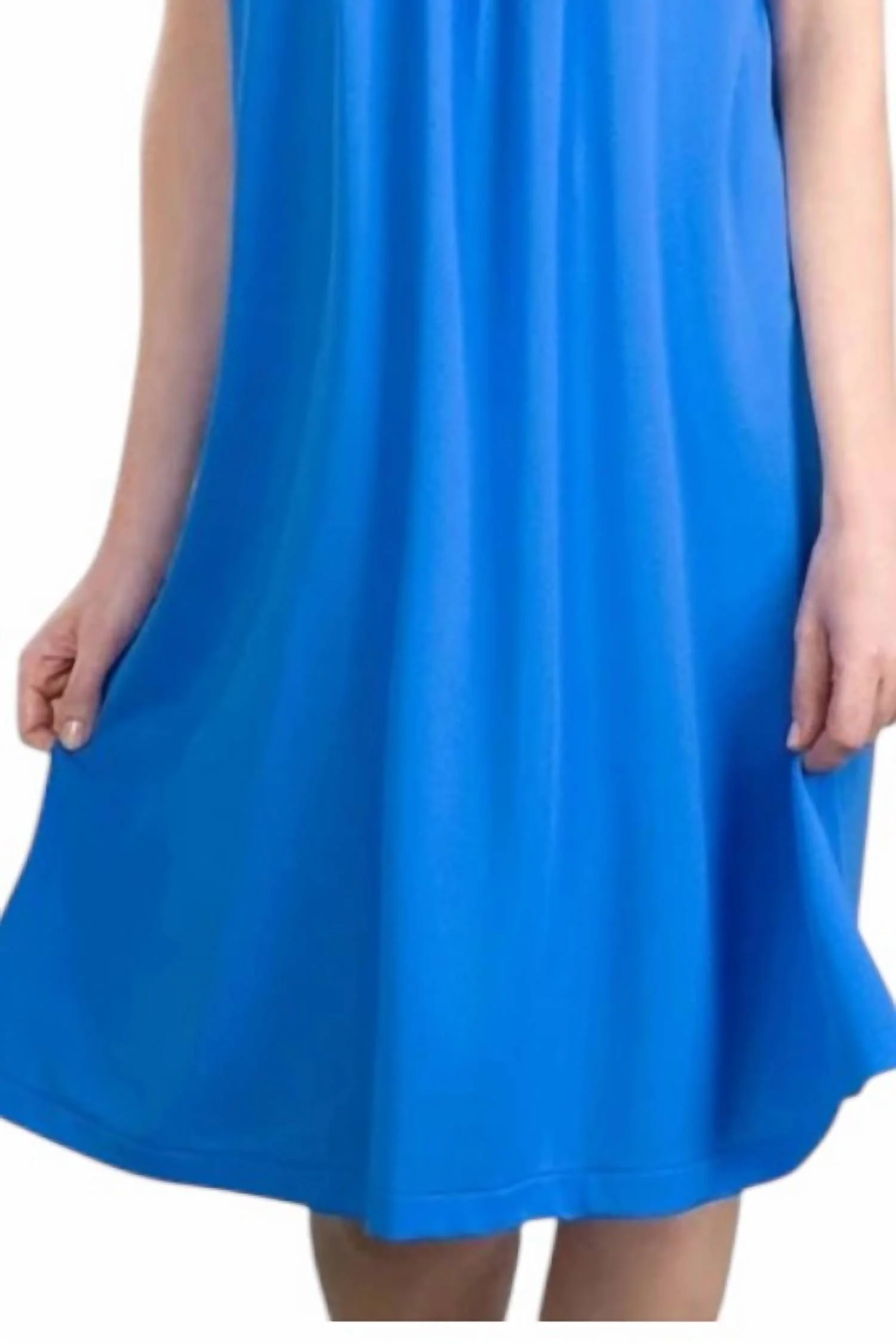 Short Gown With Flower Petal Embroidery And Flutter Sleeves In Sapphire