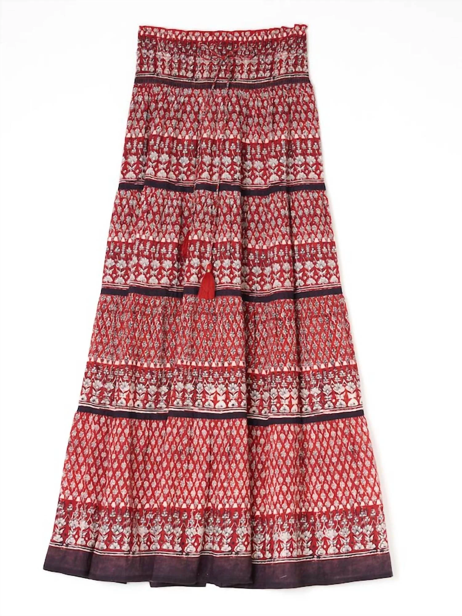 Mari Print Maxi Skirt In Red Multi