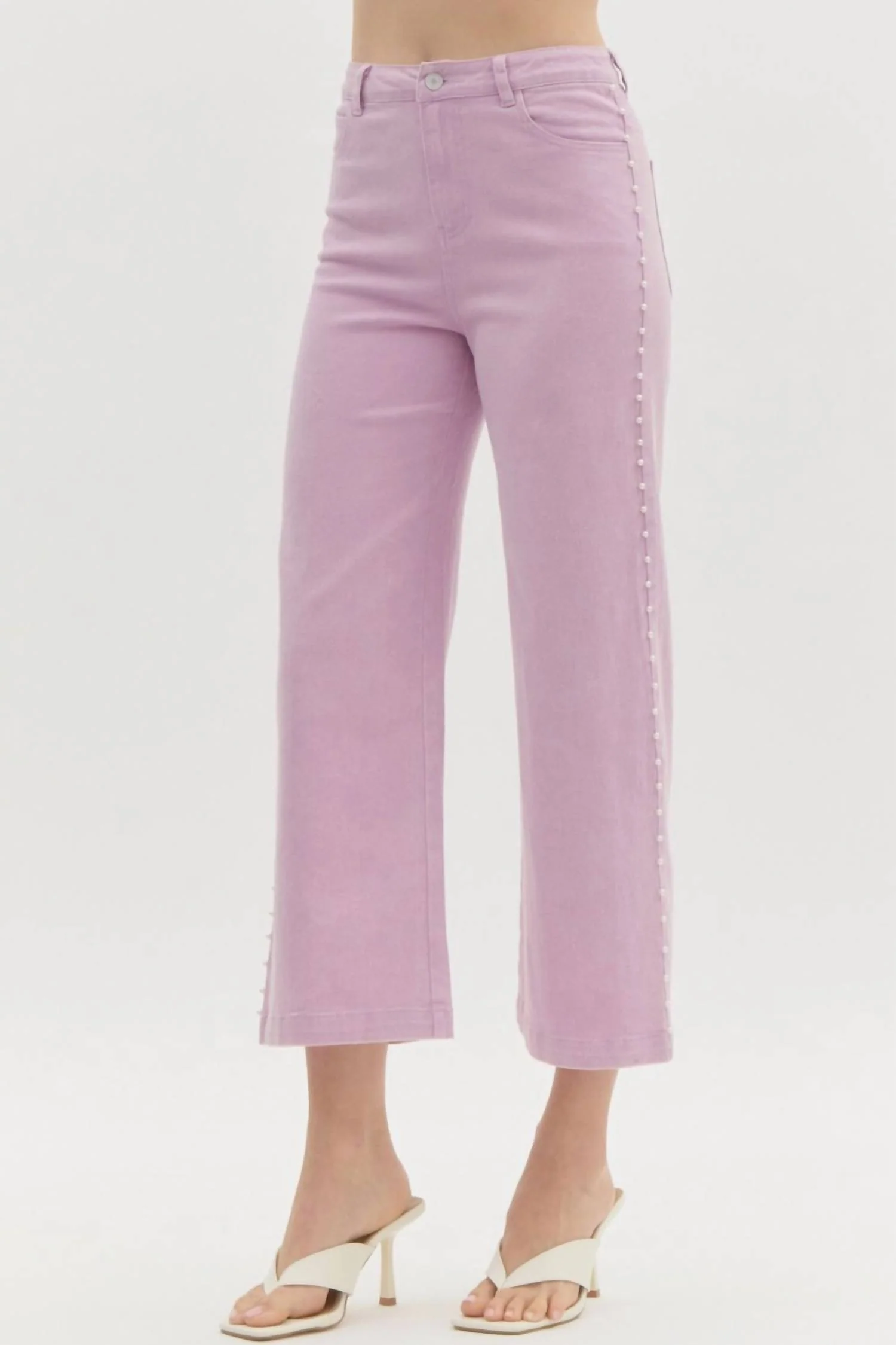 Dripping Pearl Denim Pants In Lilac