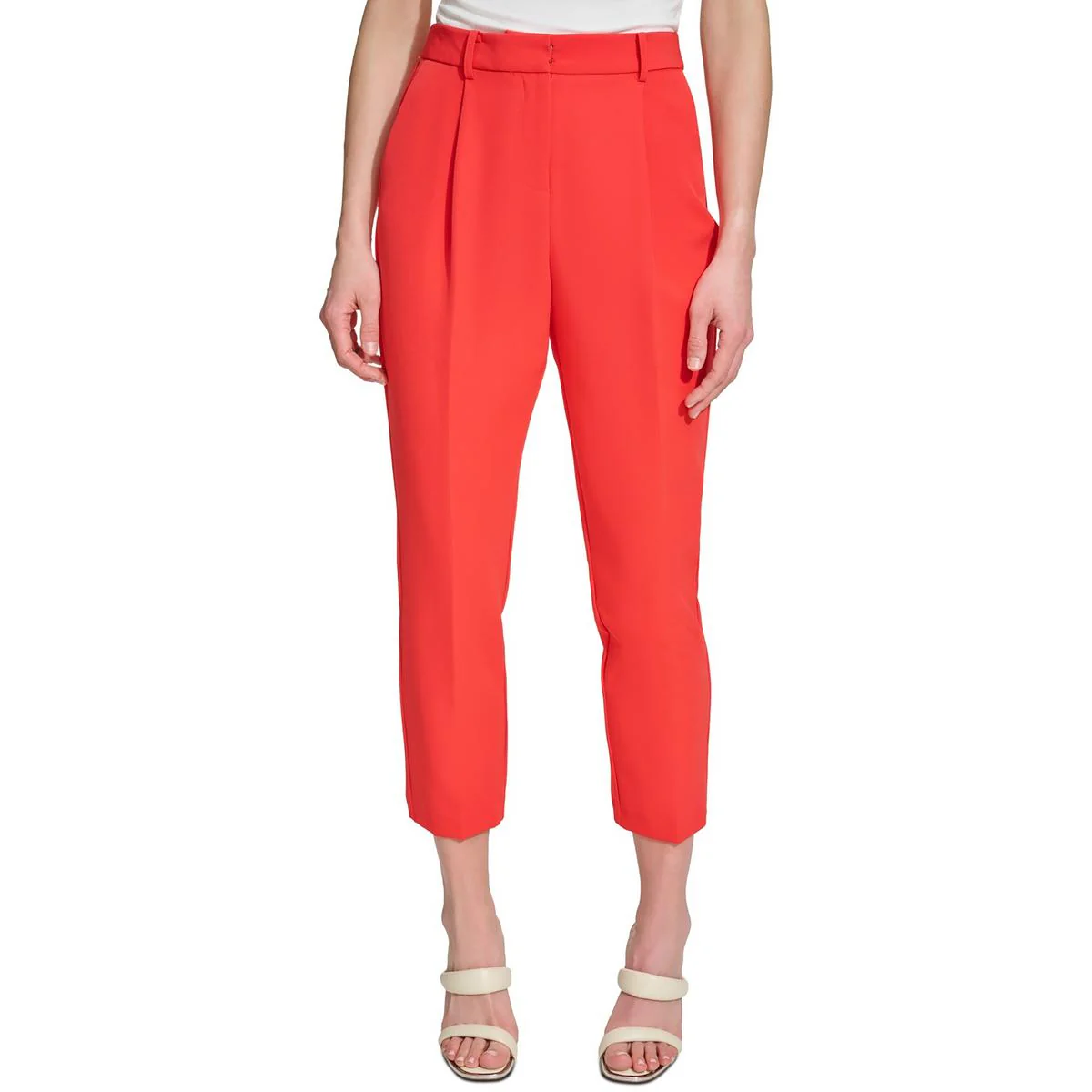 Womens Pleated Polyester Ankle Pants