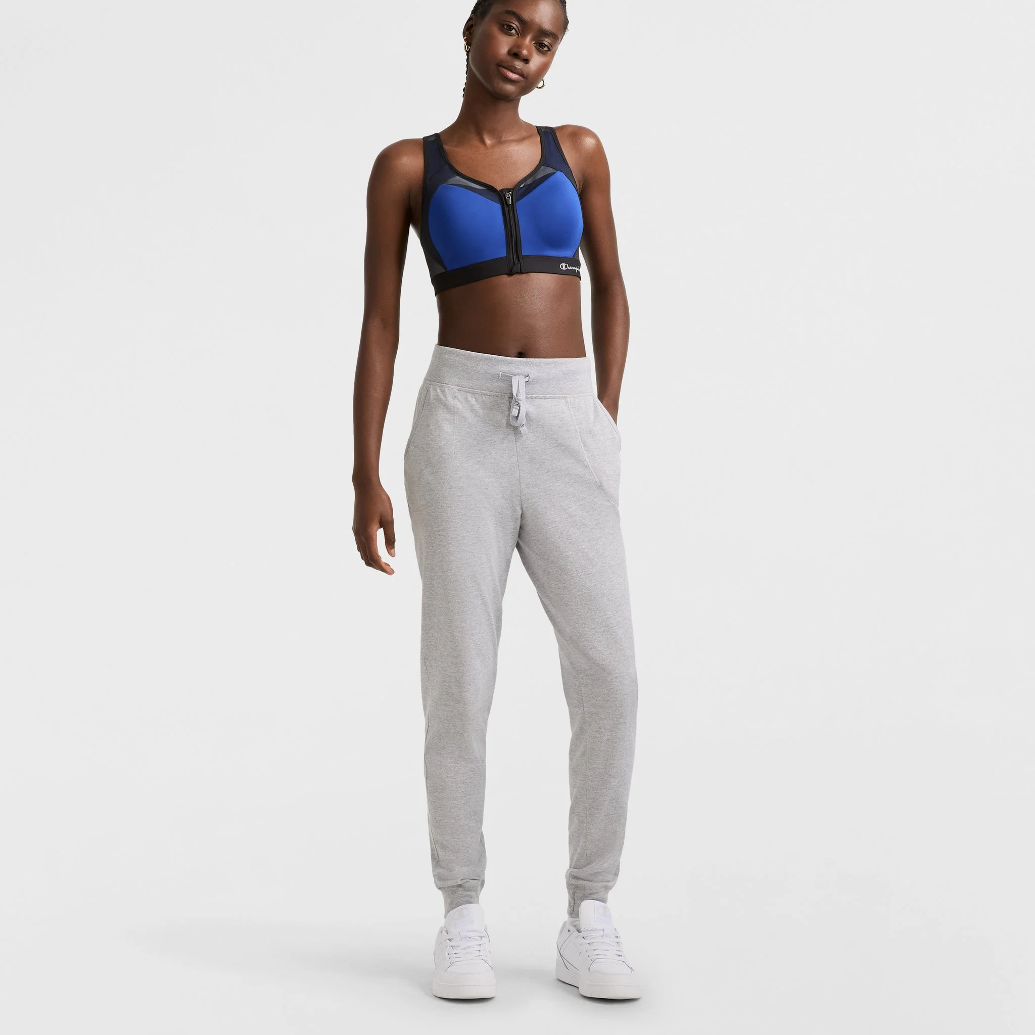 Motion Control Zip Sports Bra, Wirefree, Script Logo