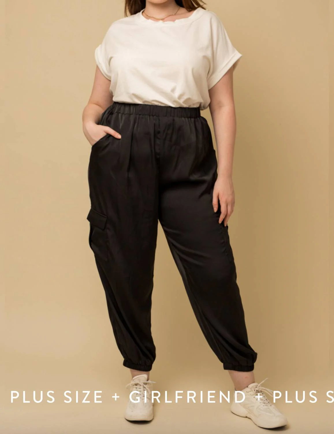 Satin Cargo Jogger In Black