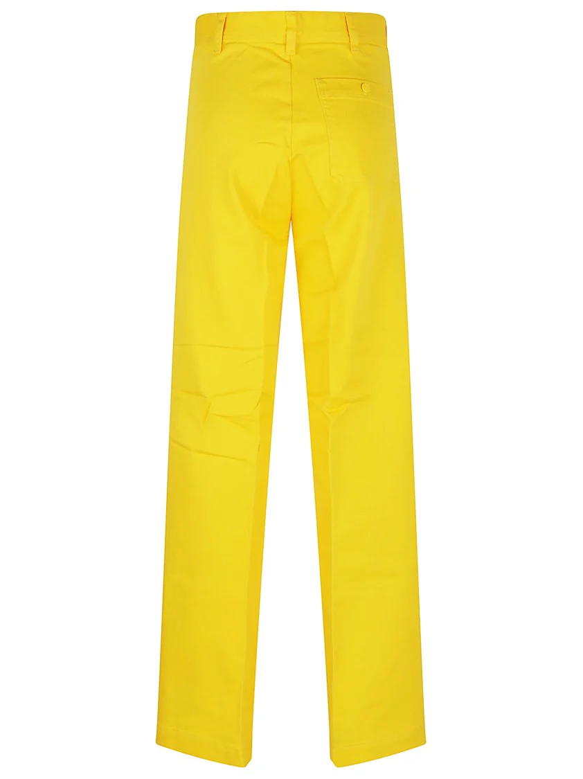 Canary Yellow Full-Length Pants With Flat Front Design