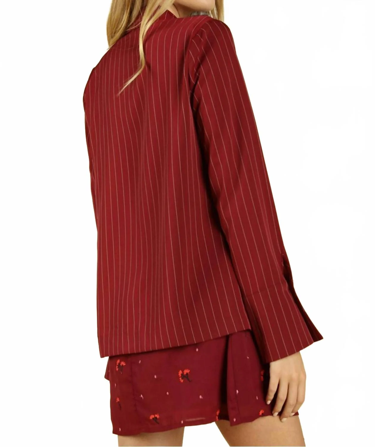 Power Hour To Happy Hour Striped Blazer In Wine