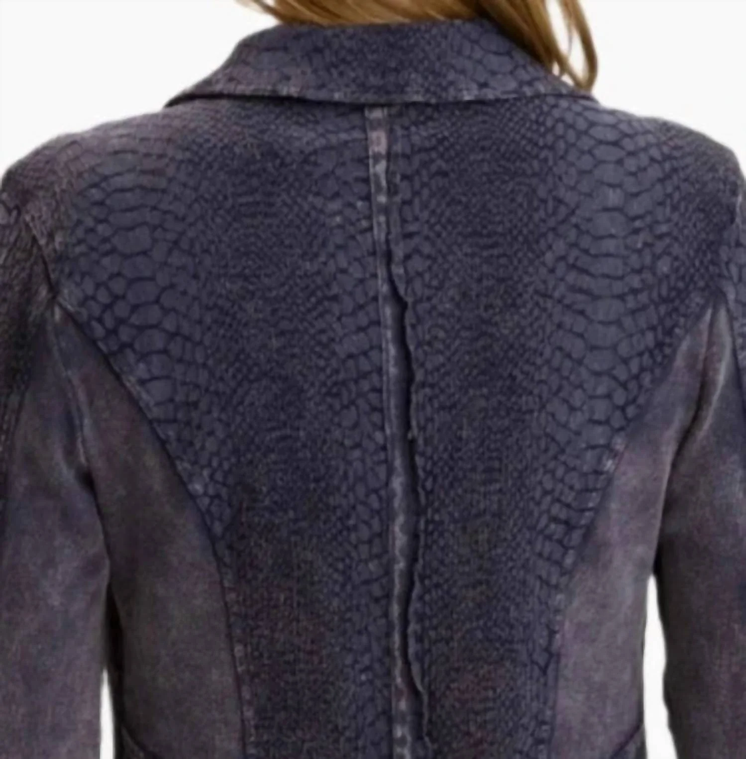 Rhodora Long Blazer In True Navy Acid Wash