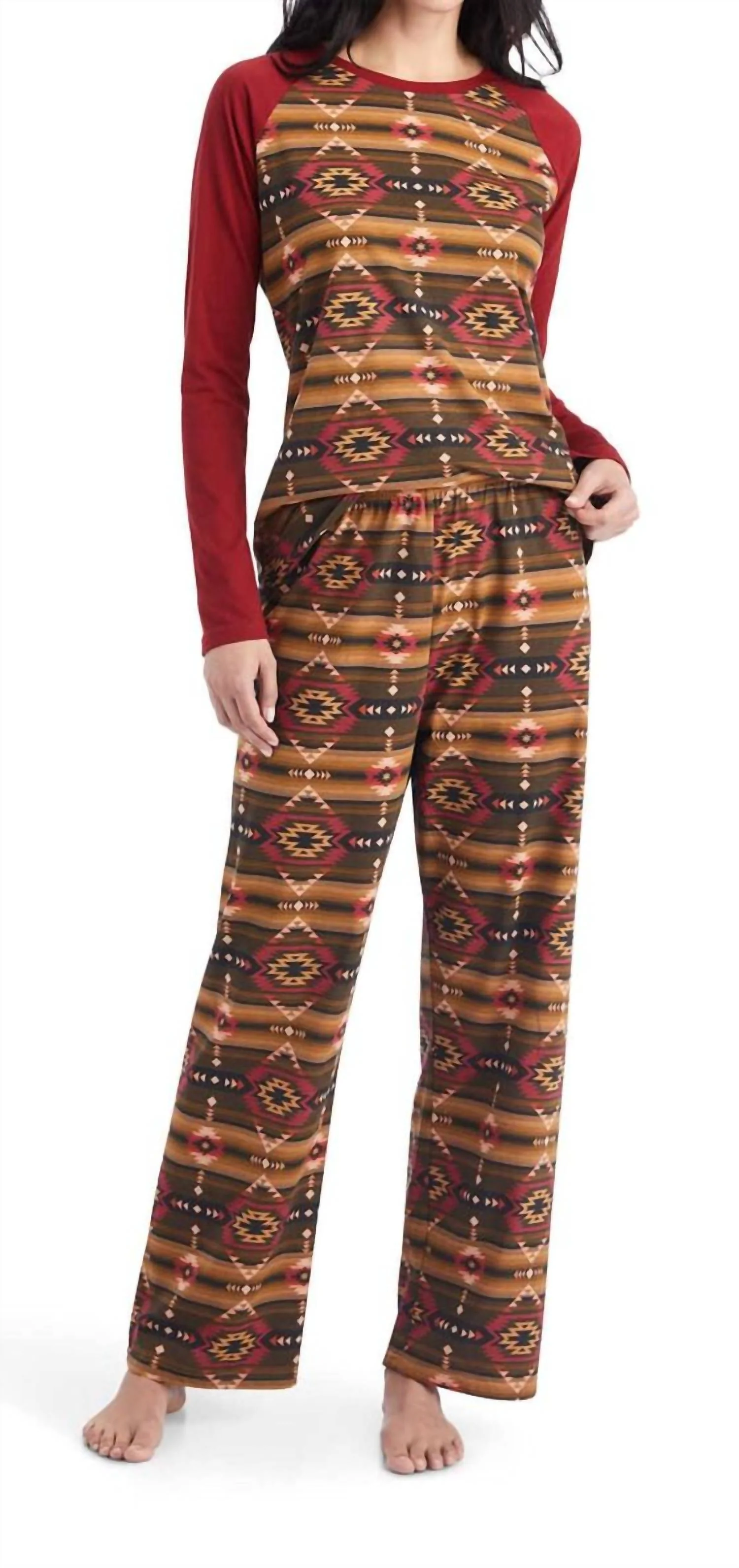 Southwest Print Western Pajama Set In Brown