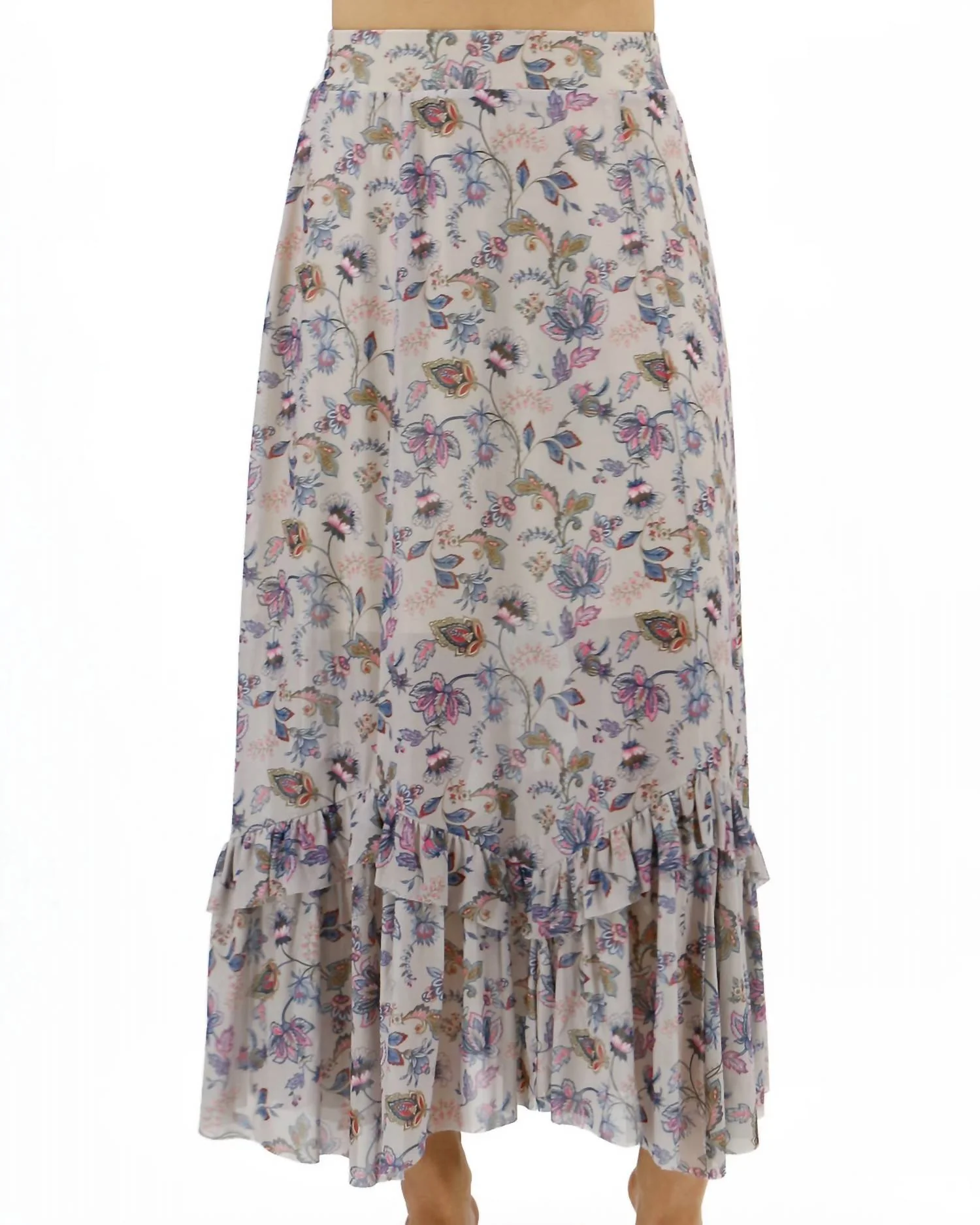 Mesh Floral Maxi Skirt In Ivory