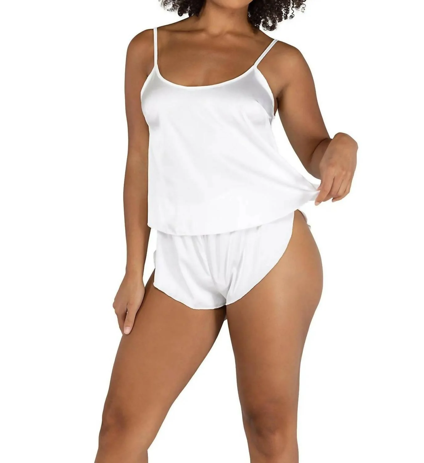 Soft Satin Tulip Short Set In White